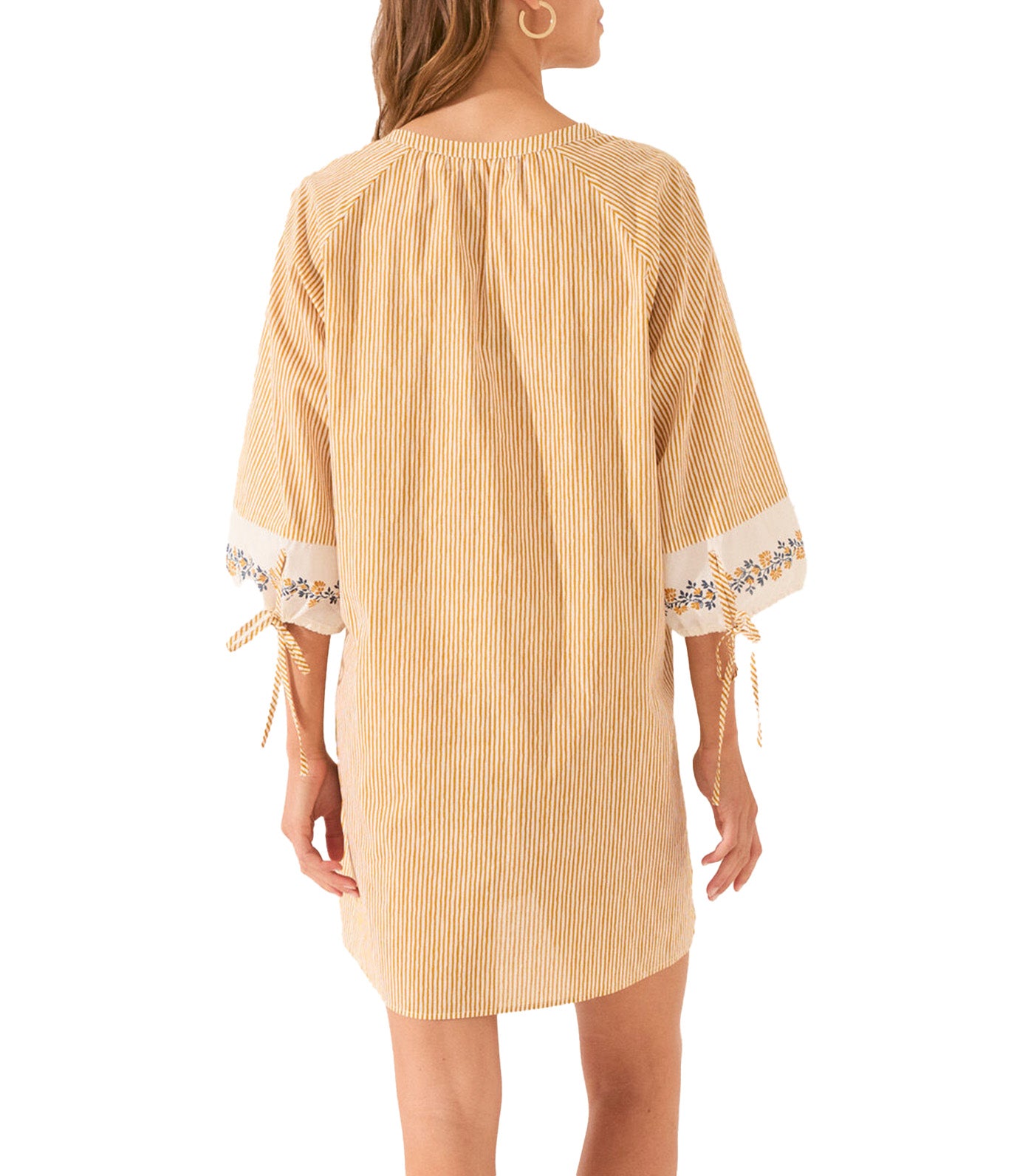 Striped Cotton Midi Tunic with Border Yellow