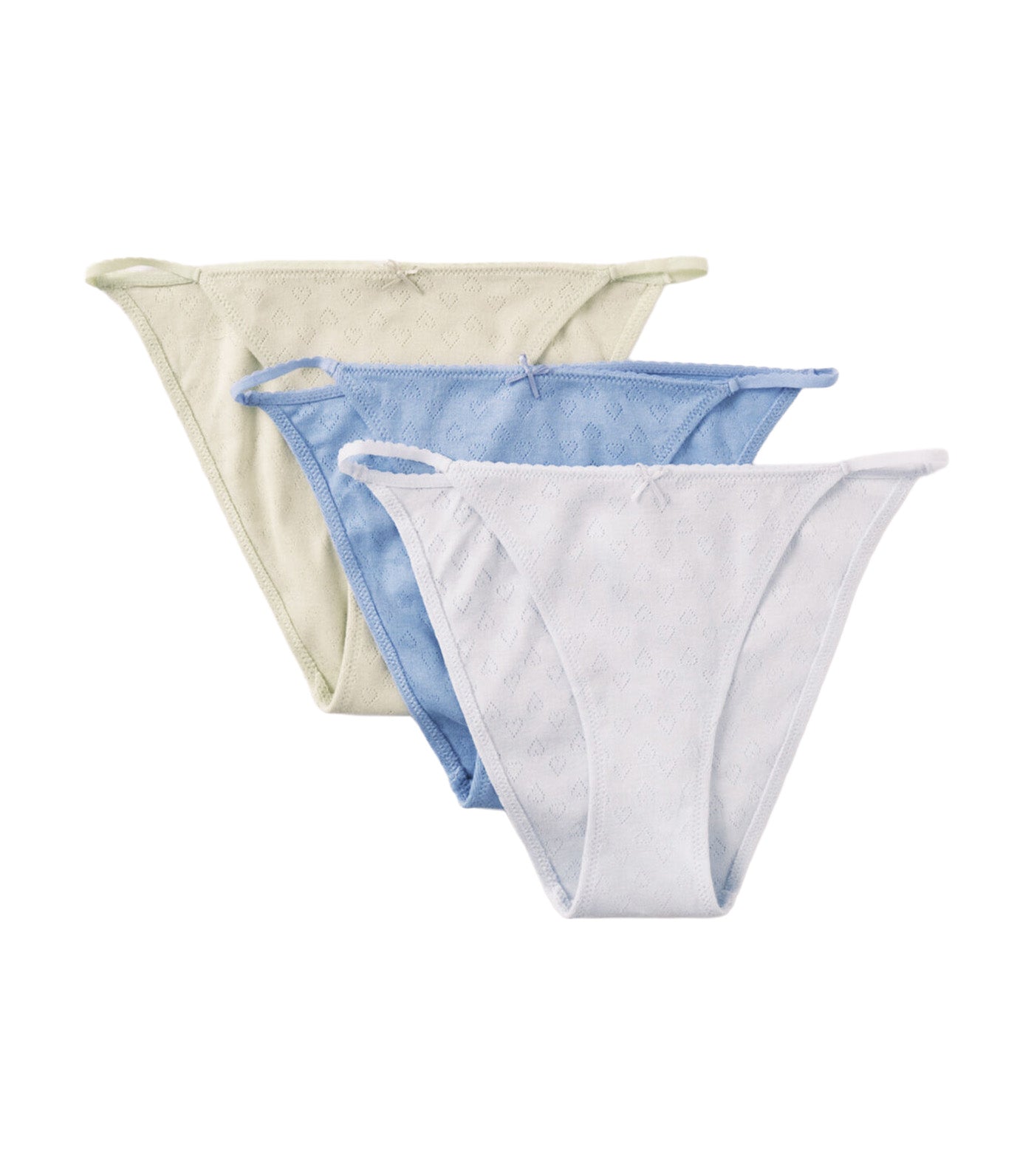 Set of 3 Classic Cotton Panties with Heart-Patterned Ribs