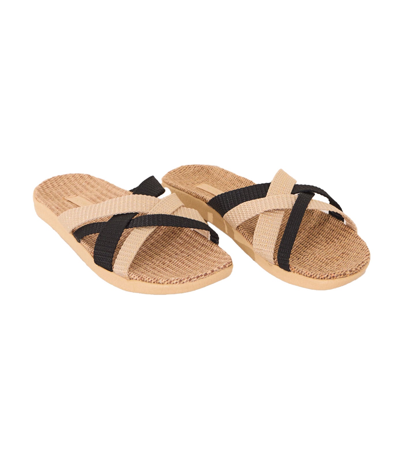 Raffia Sandals with Crisscross Straps Brown