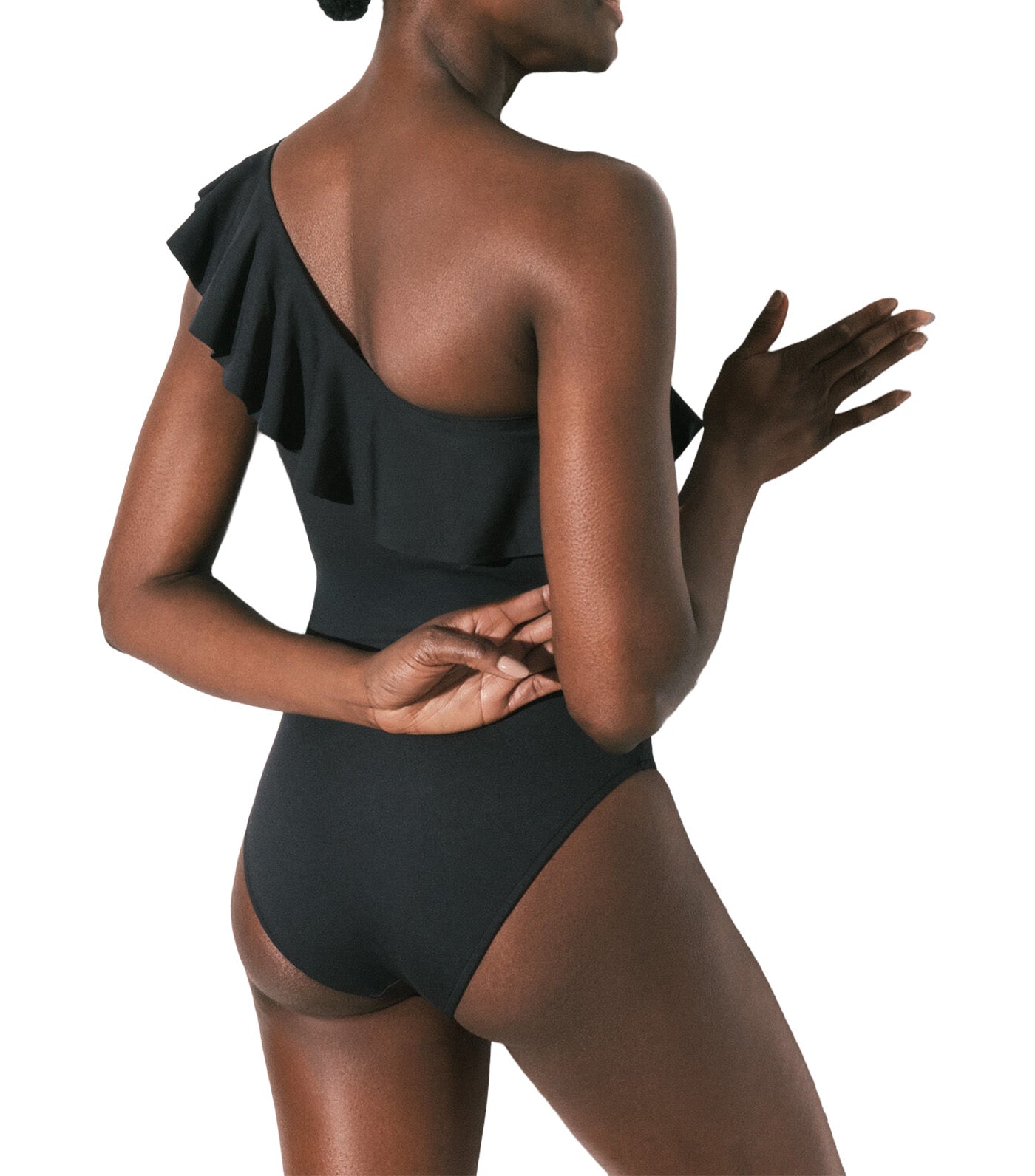 Asymmetric Ruffle Shaping Swimwear Black