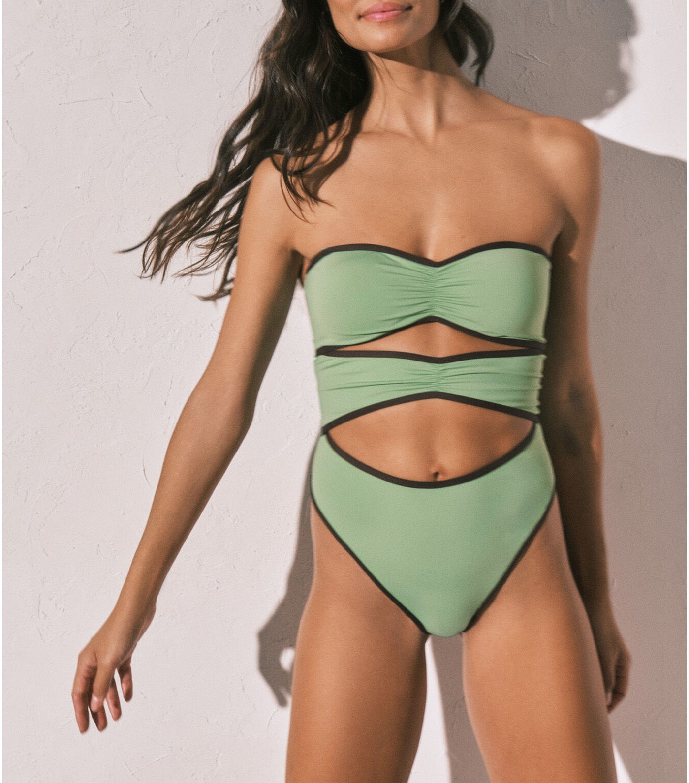 Bandeau Front Slits Swimwear Green