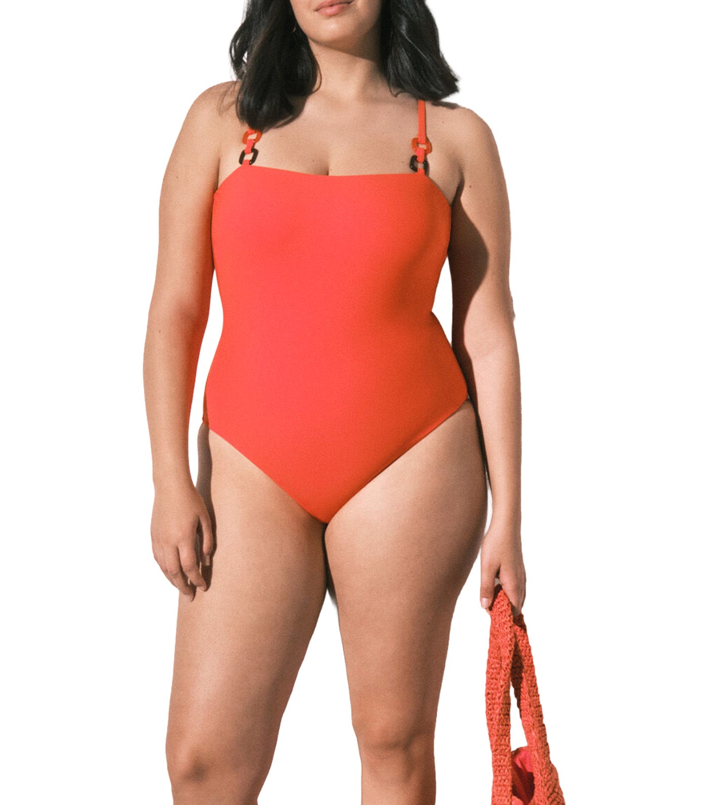 Shaping Swimsuit With A Straight Neckline Orange
