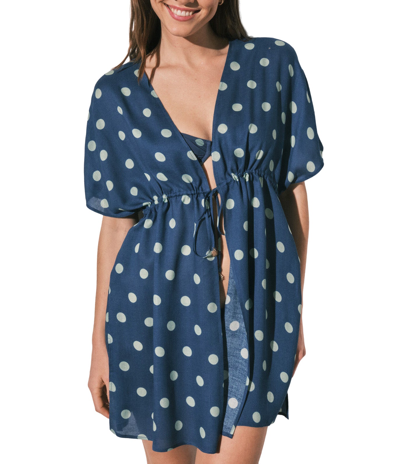 Lightweight Crepe Short Polka-Dot Print Tunic Dark Blue