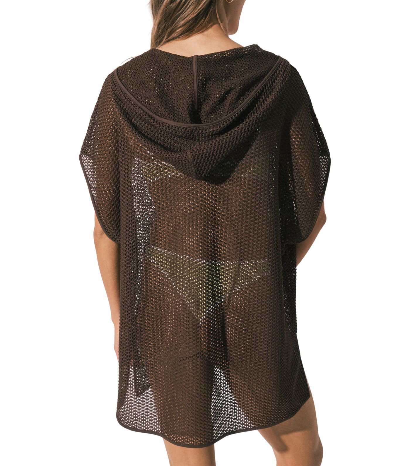 Short Knitted Tunic with Hood Brown
