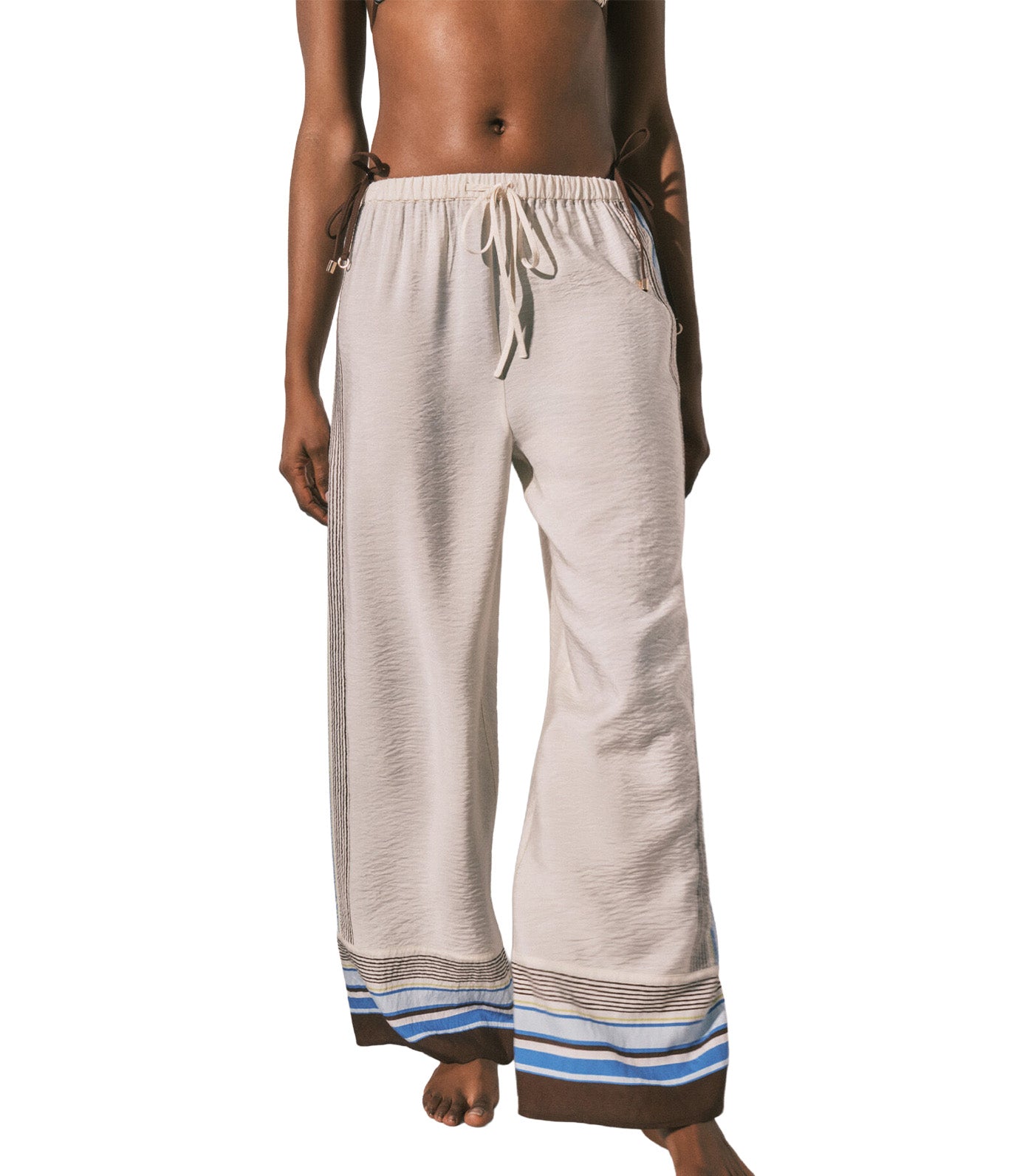 Long Flowing Striped Trousers Ivory