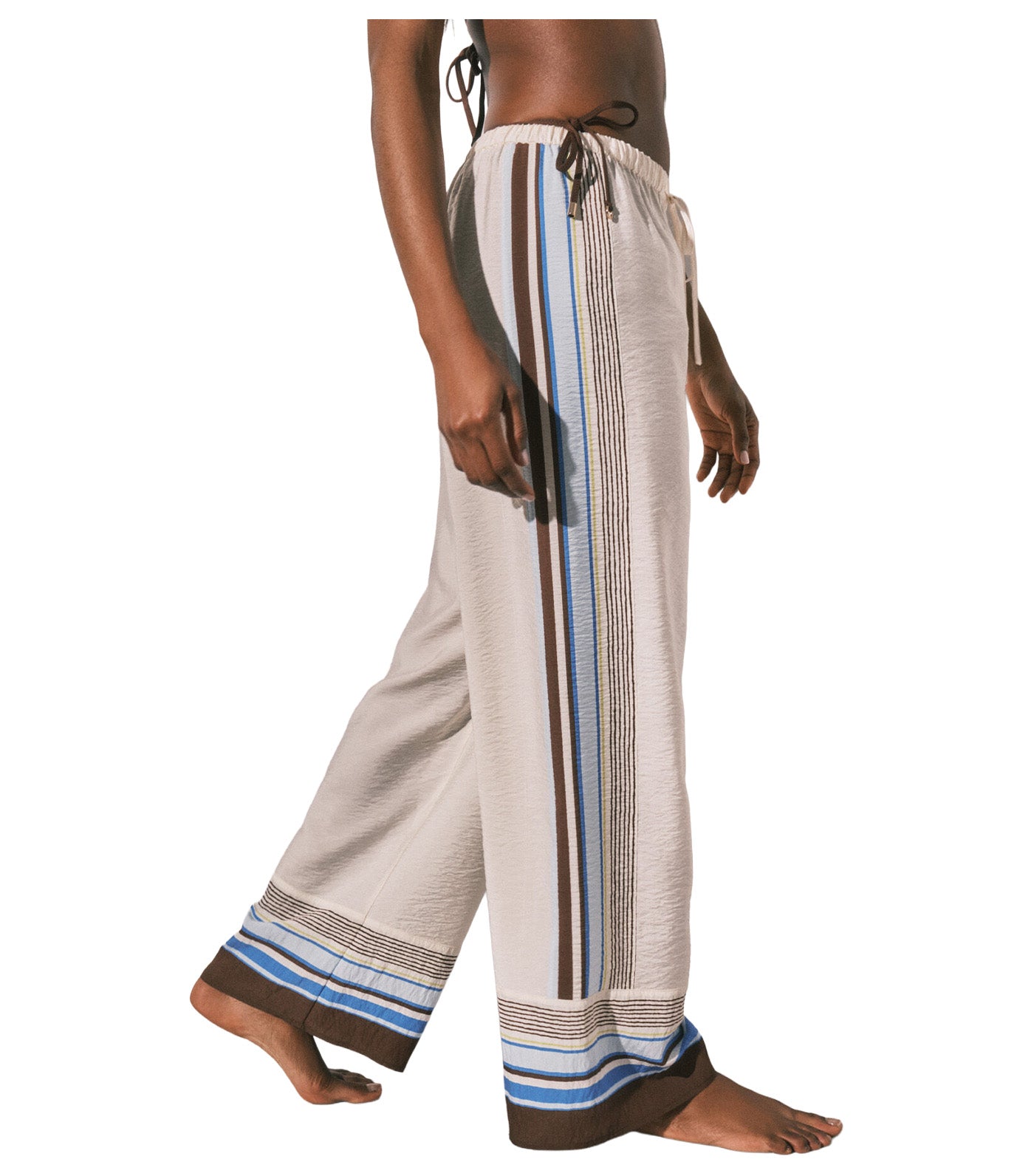 Long Flowing Striped Trousers Ivory