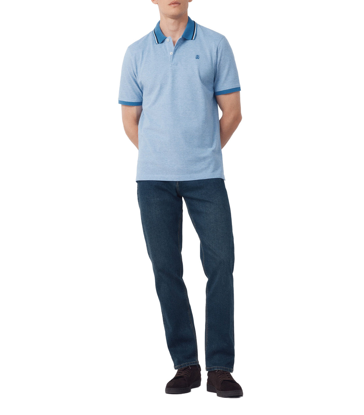 Short-Sleeved Oxford Polo Shirt Light Blue