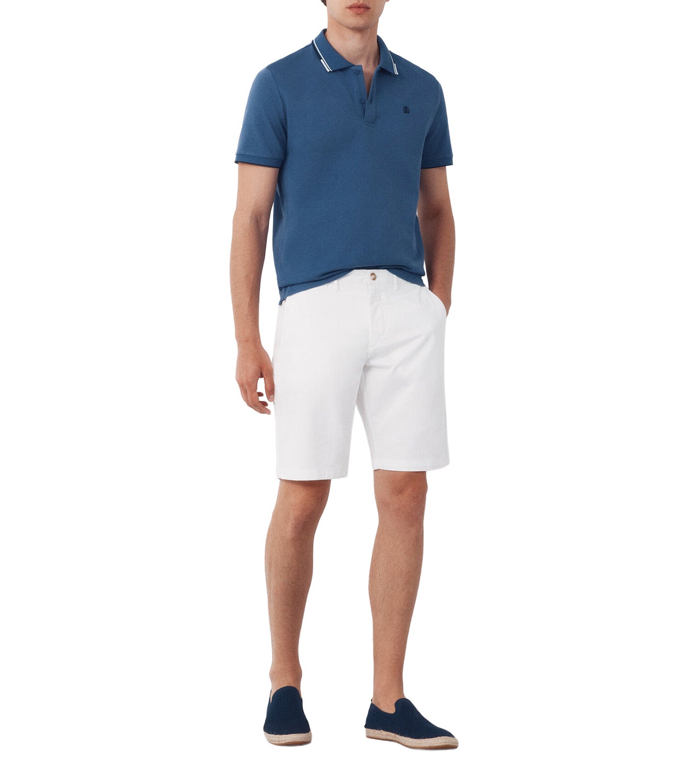 Polo Shirt with Tips Medium Blue