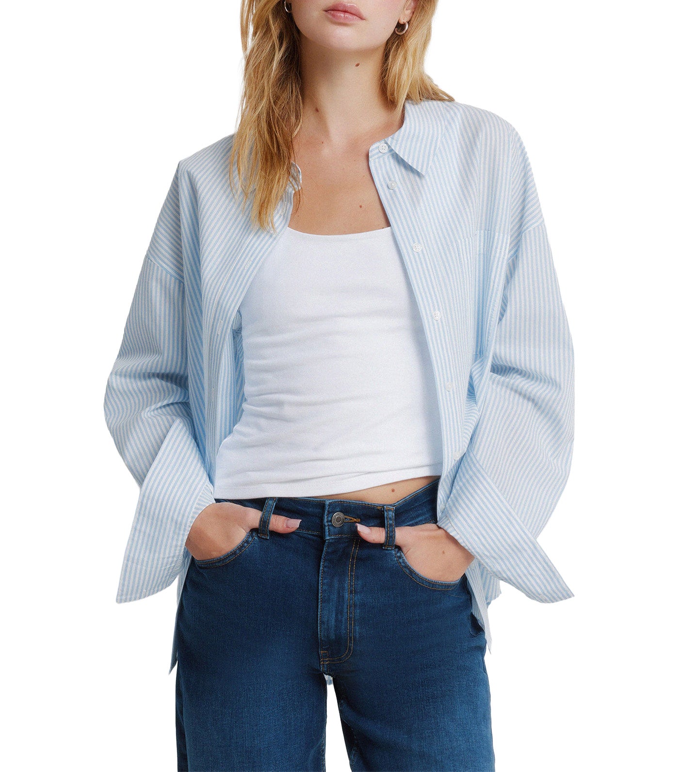 Striped Oversize Shirt Blue