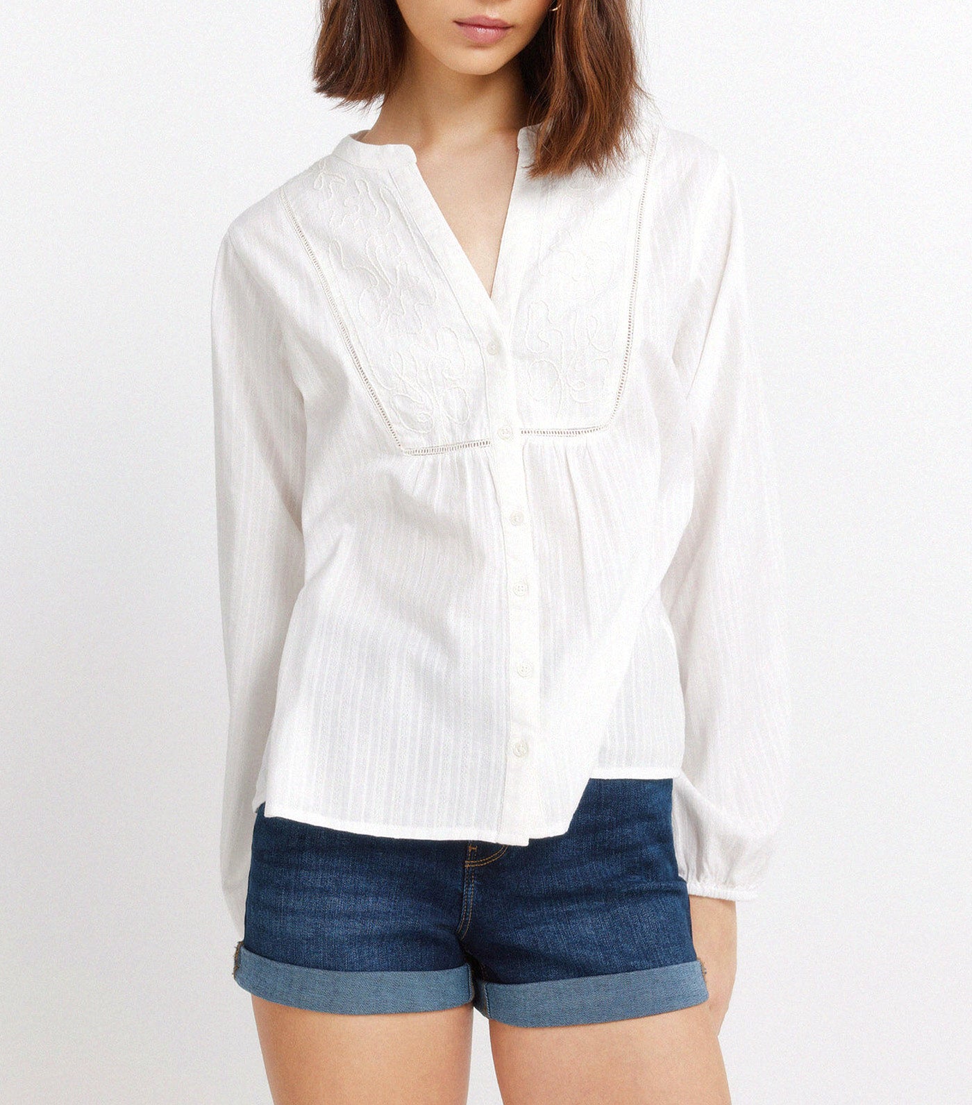 Springfield Embroidered Long Sleeve Blouse White