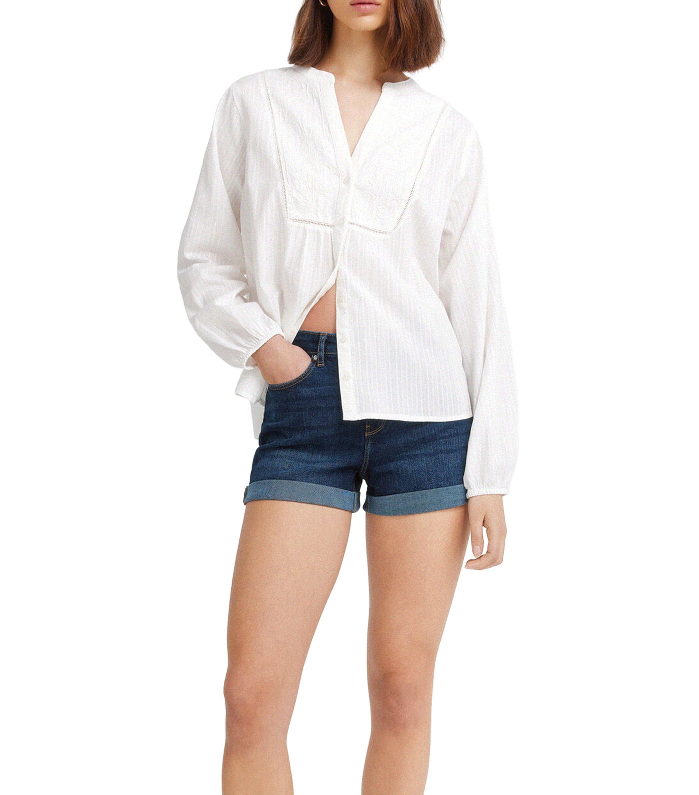 Springfield Embroidered Long Sleeve Blouse White