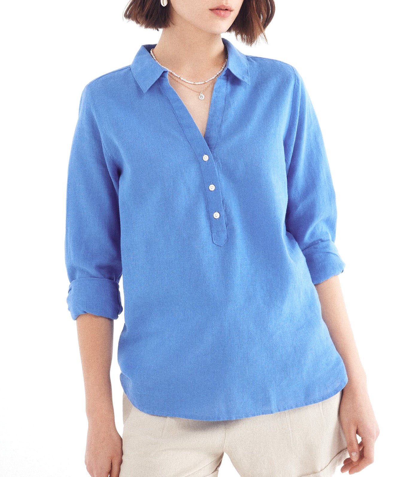 Linen Polo Shirt Blouse