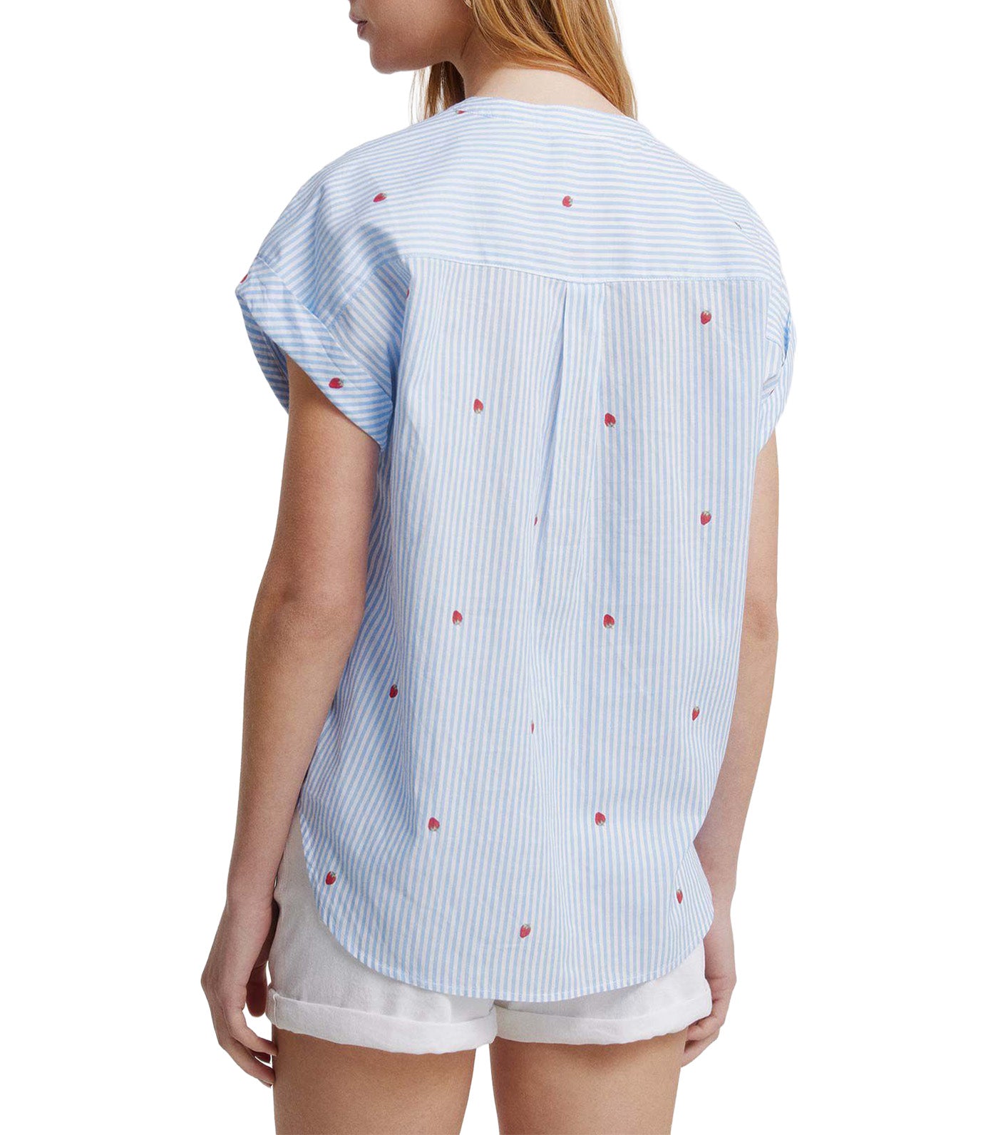 Cotton Mandarin Collar Shirt Blue