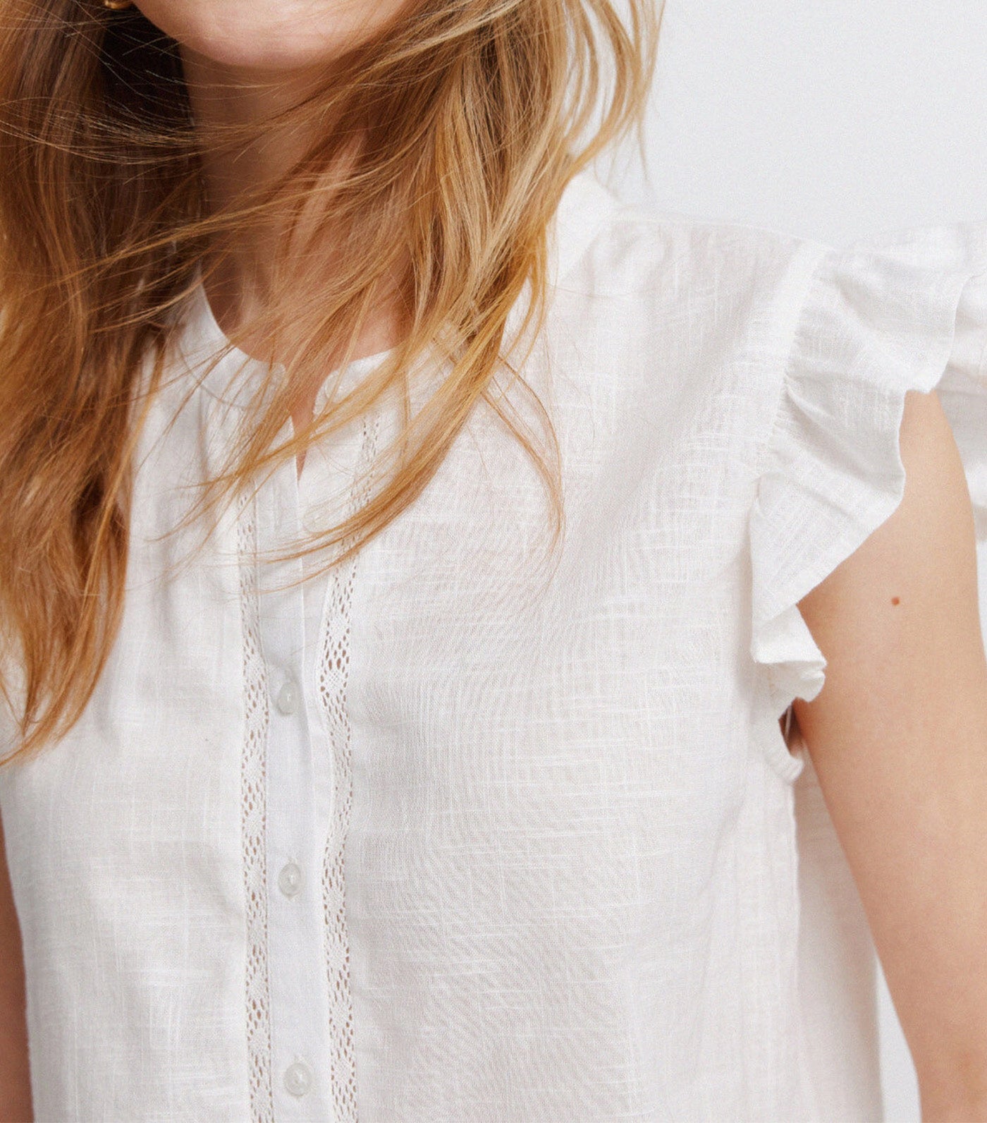 Lace Ruffle Shirt Ivory