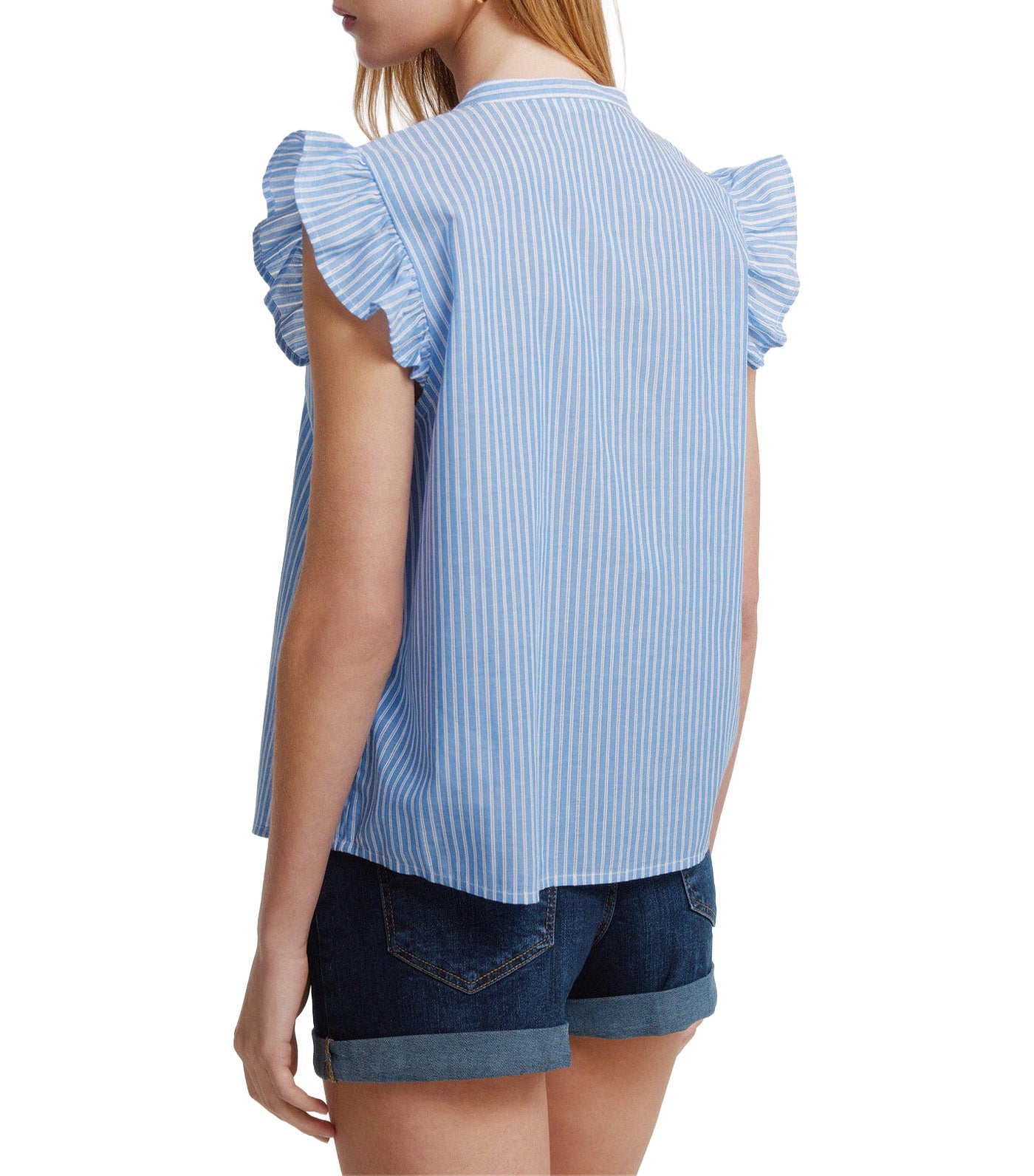 Lace Ruffle Shirt Blue