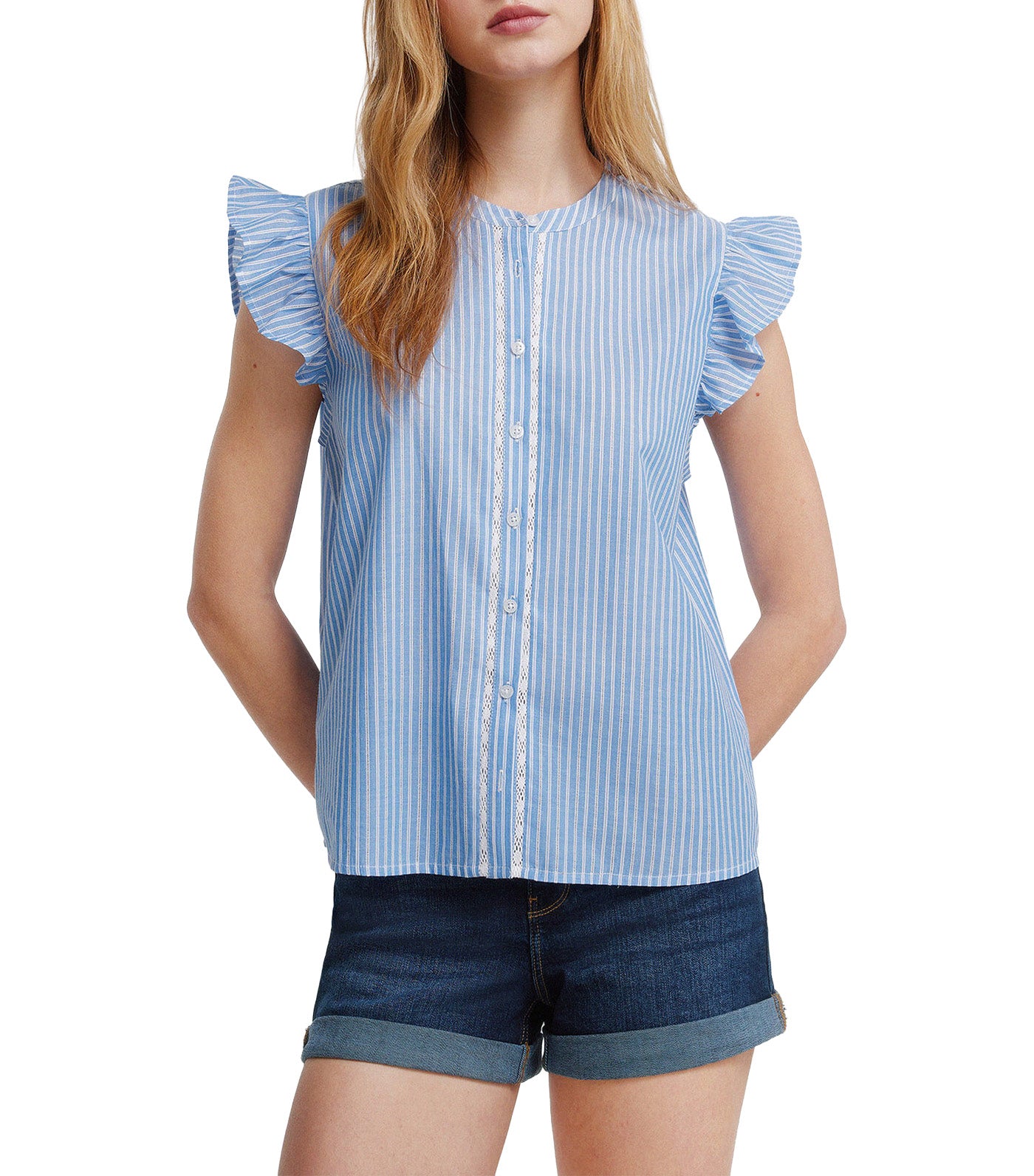 Lace Ruffle Shirt Blue