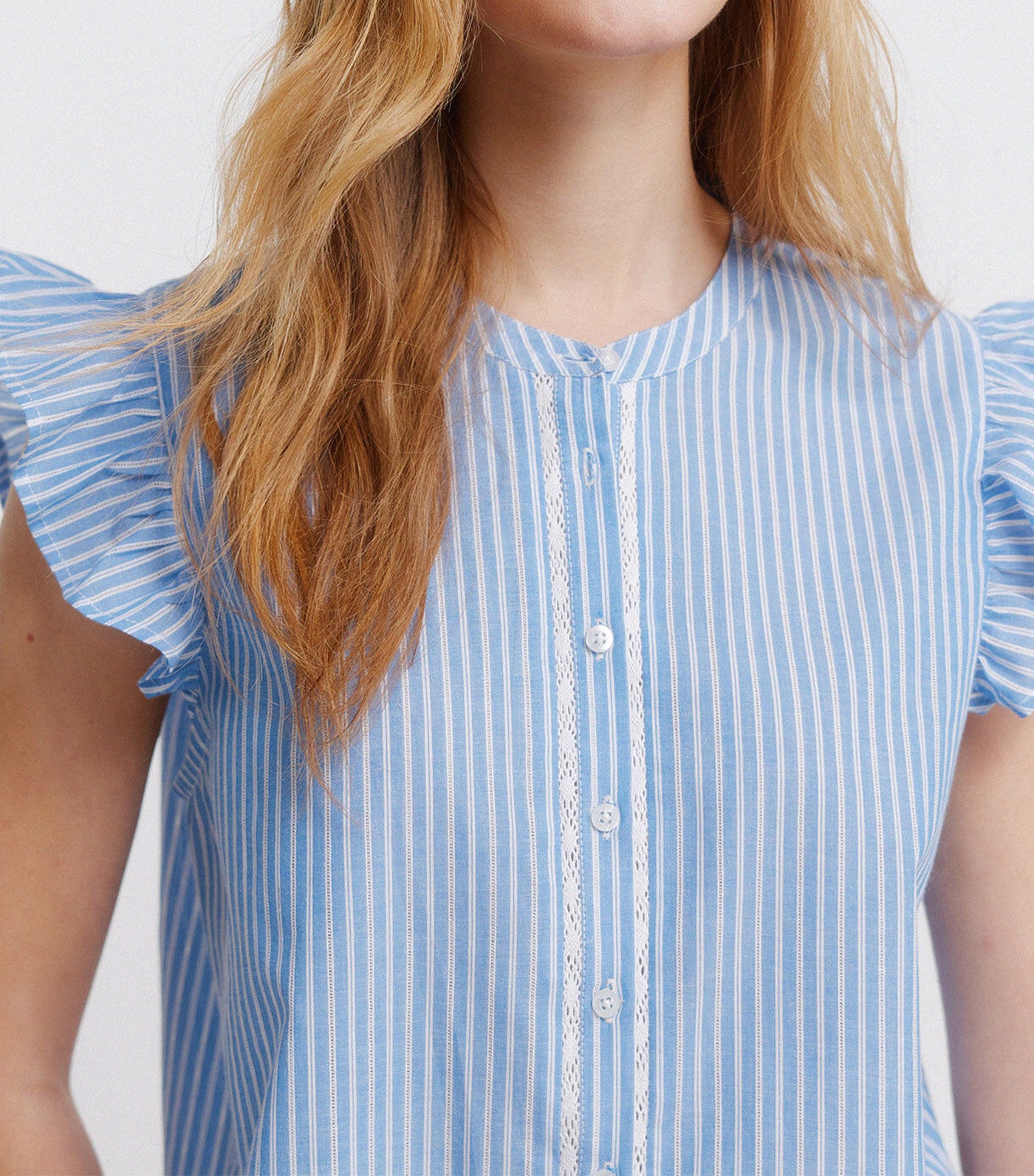 Lace Ruffle Shirt Blue