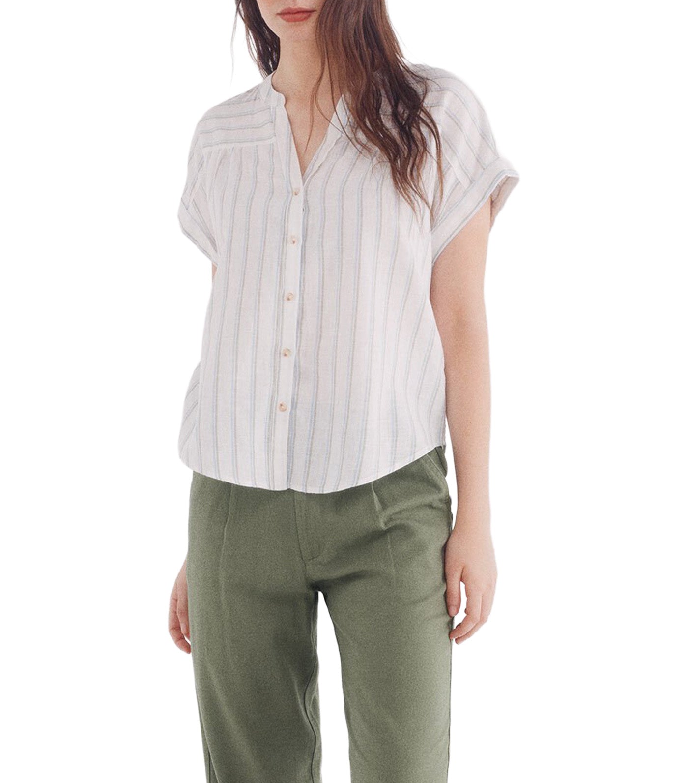 Cotton Linen V-Neck Blouse