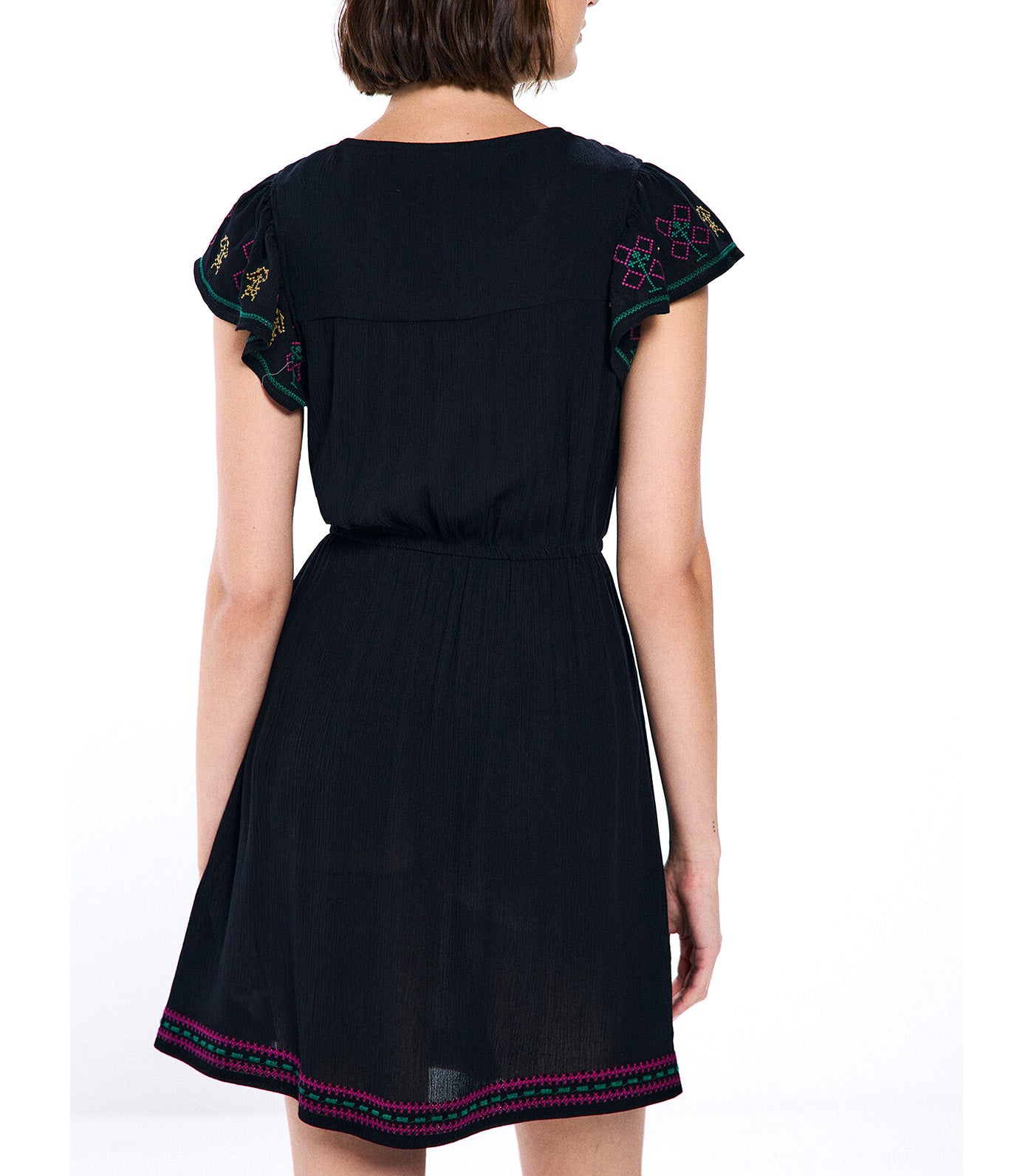 Short Dress with Embroidered Bamboo