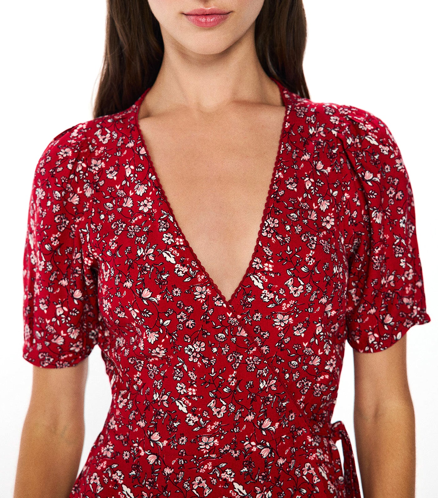 Short Printed Wrap Dress
 Red