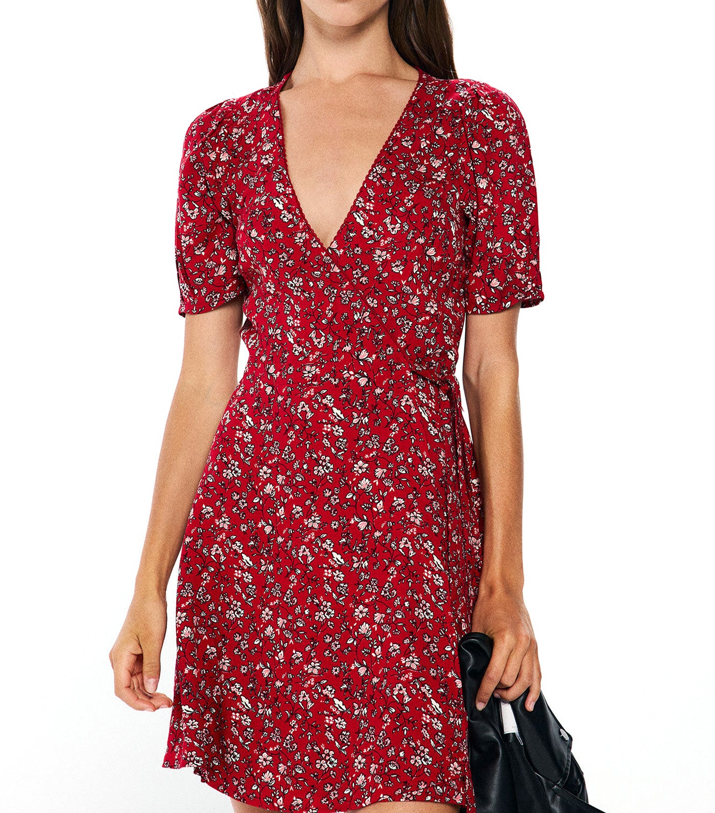 Short Printed Wrap Dress
 Red