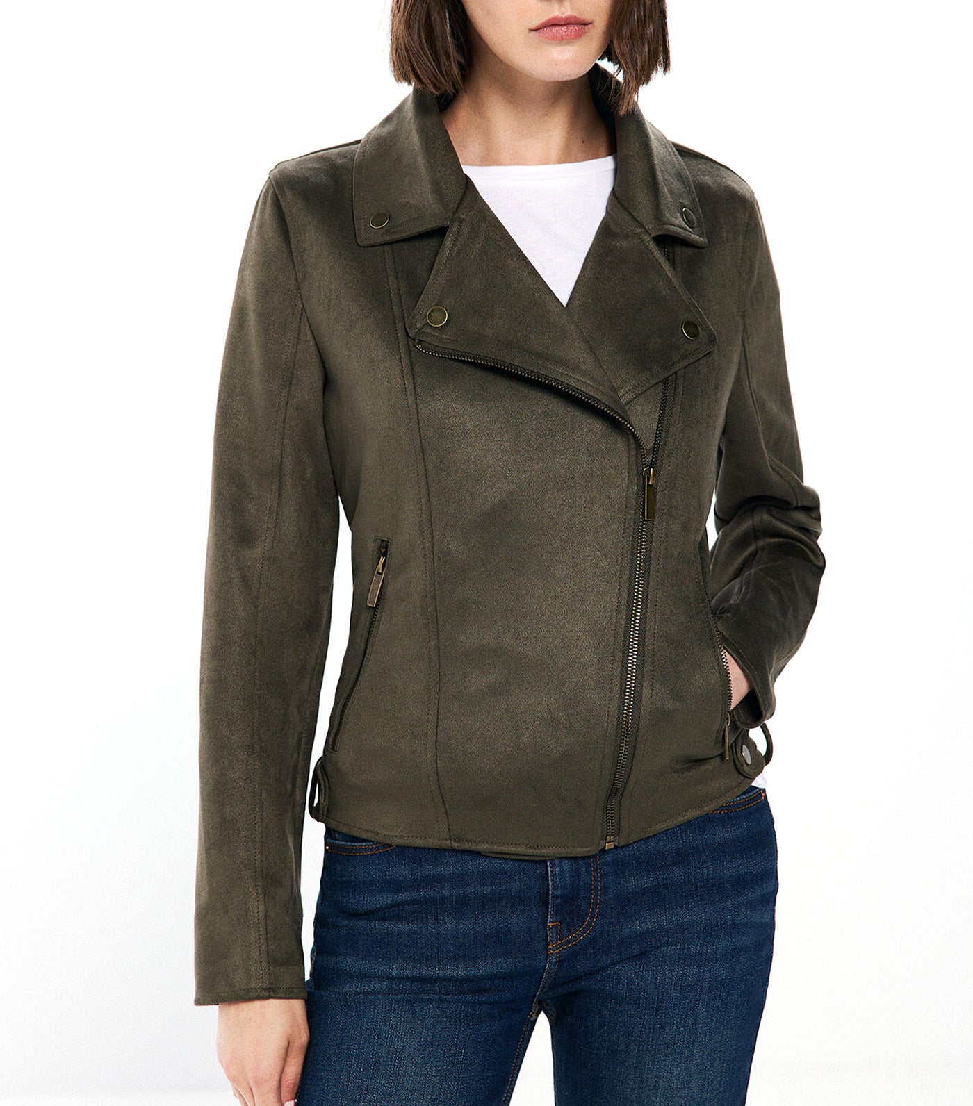 Suede Biker Jacket
 Khaki