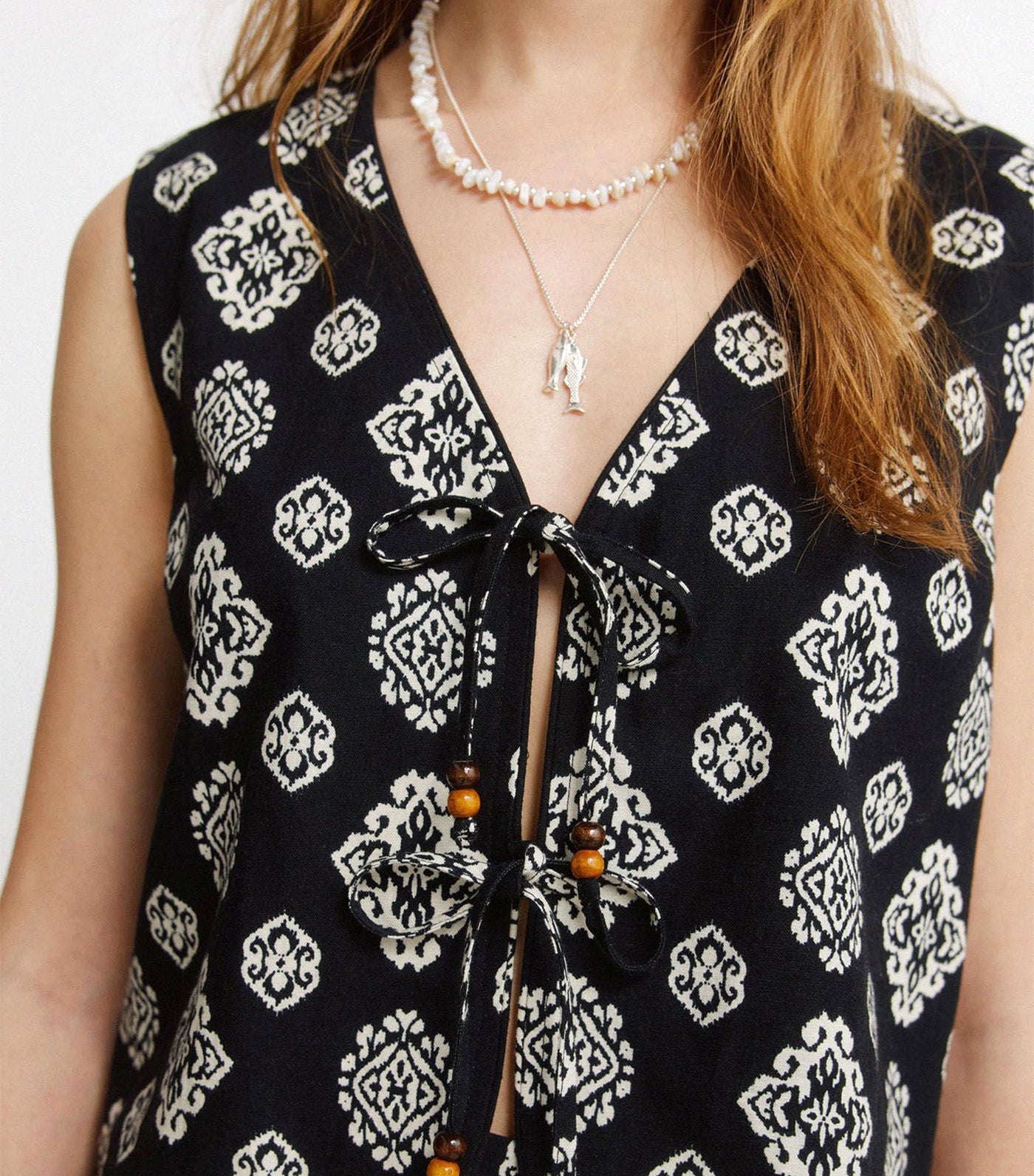 Ethnic Print Gilet Black