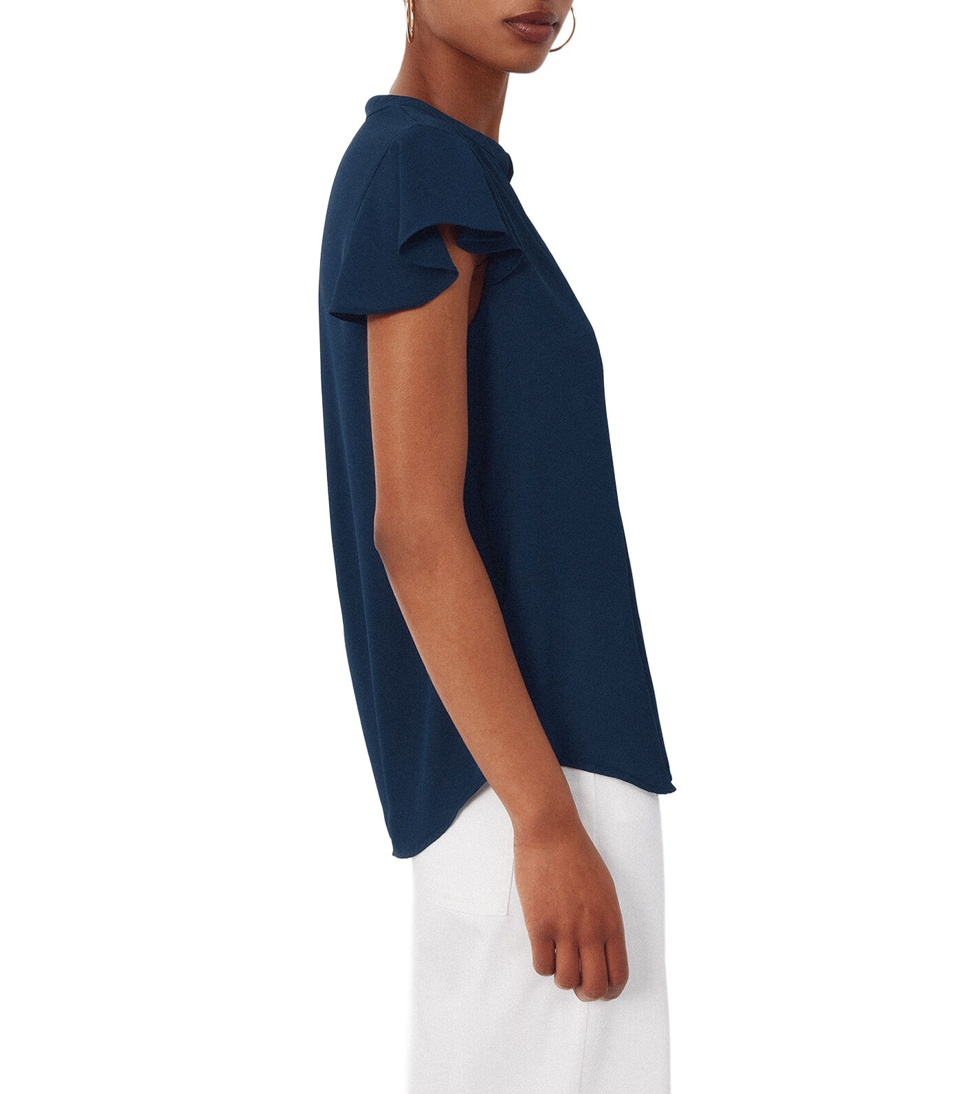 Flowy Blouse with Flared Sleeves Navy