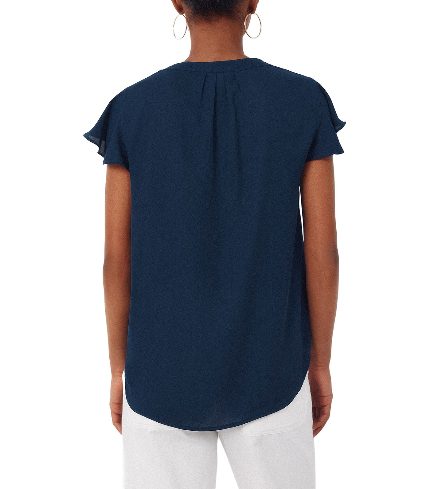 Flowy Blouse with Flared Sleeves Navy