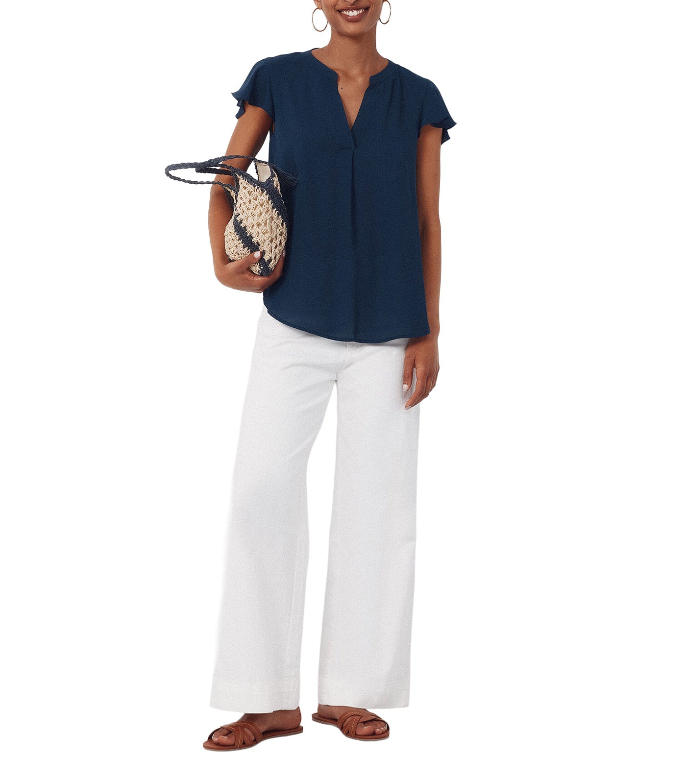 Flowy Blouse with Flared Sleeves Navy