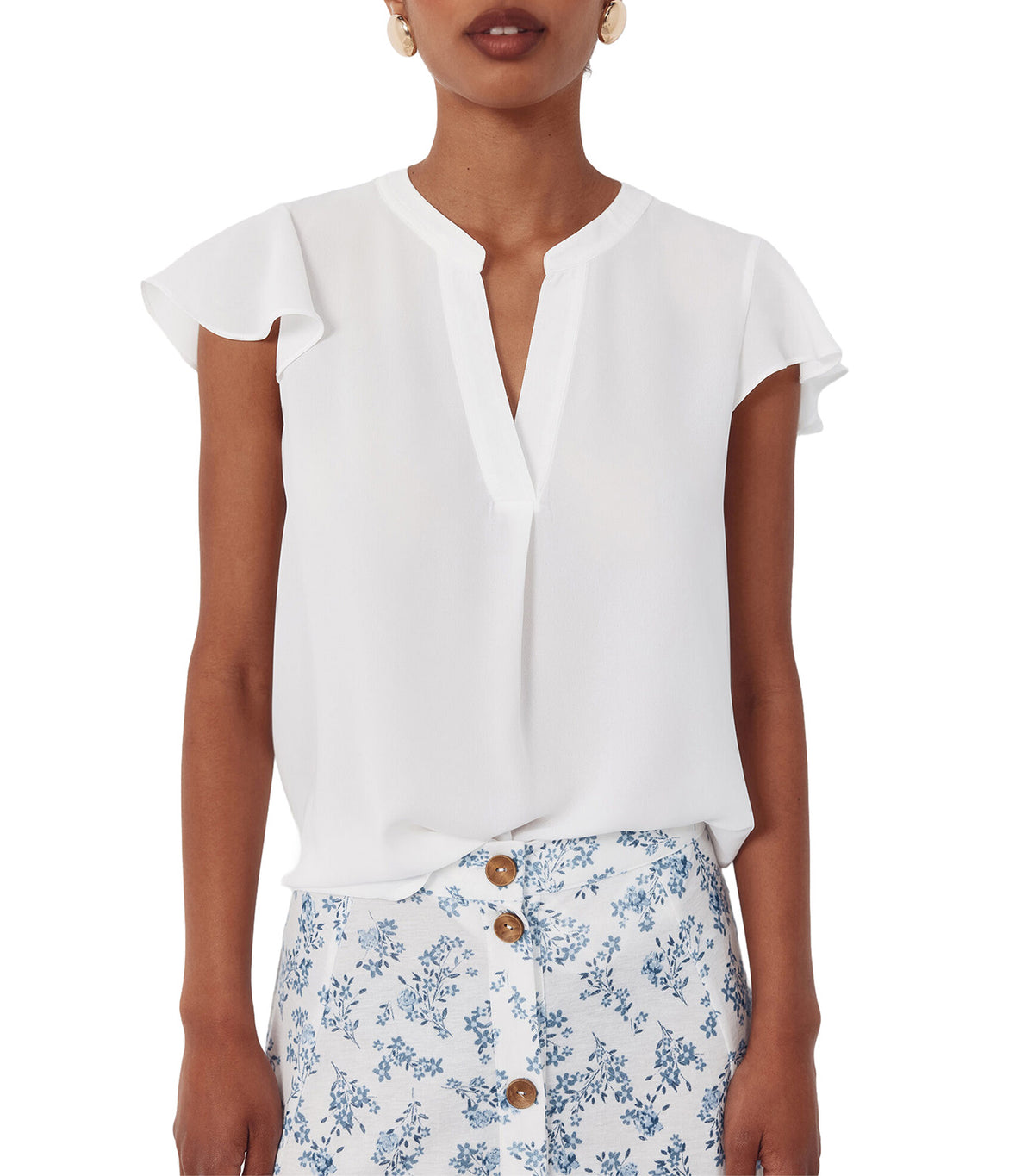 Flowy Blouse with Flared Sleeves White