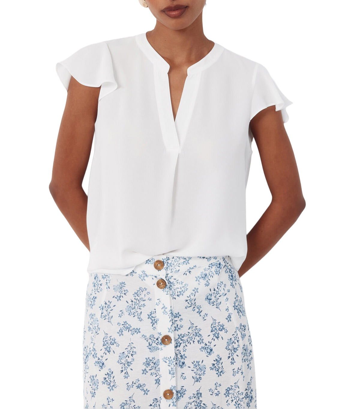 Flowy Blouse with Flared Sleeves White