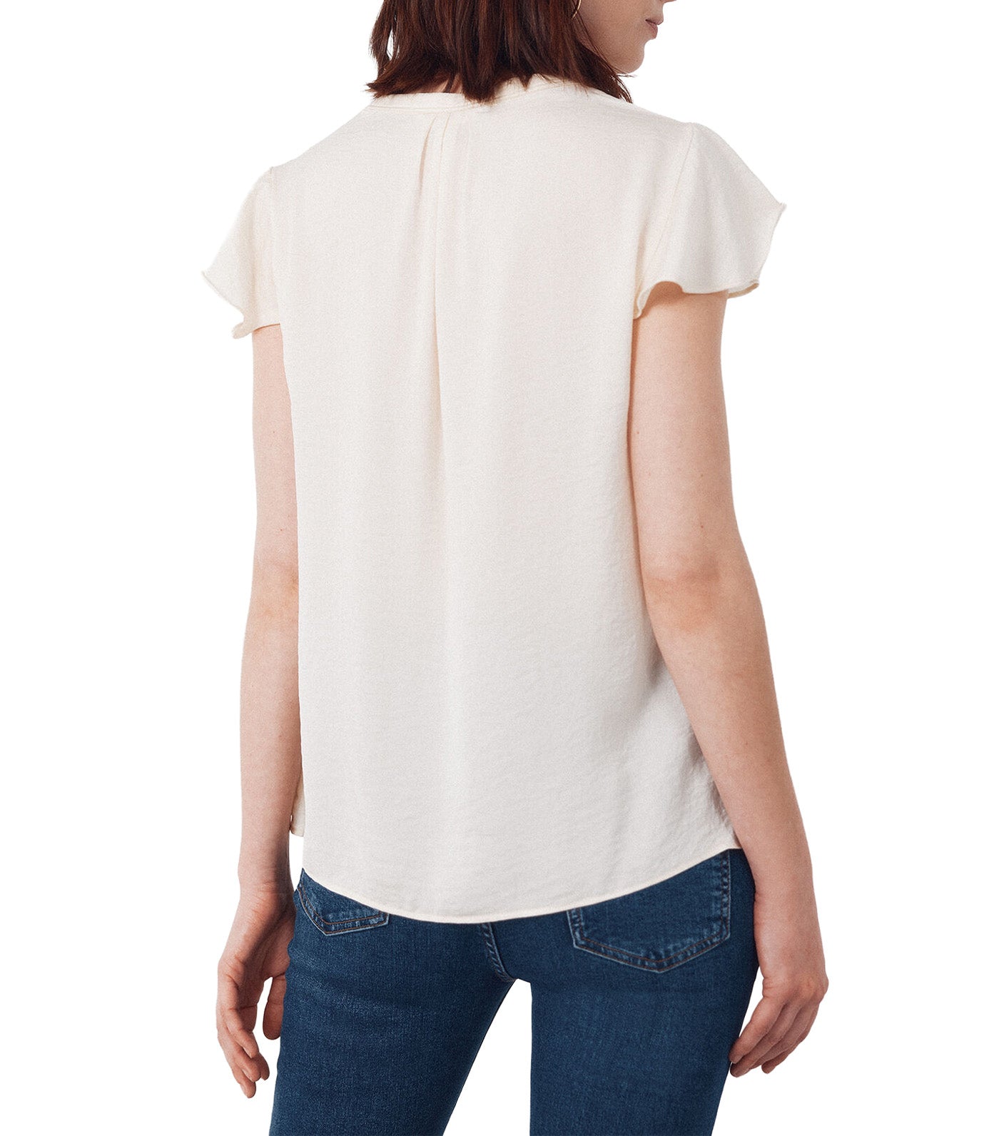 Fluid Flutter Sleeve Blouse Beige