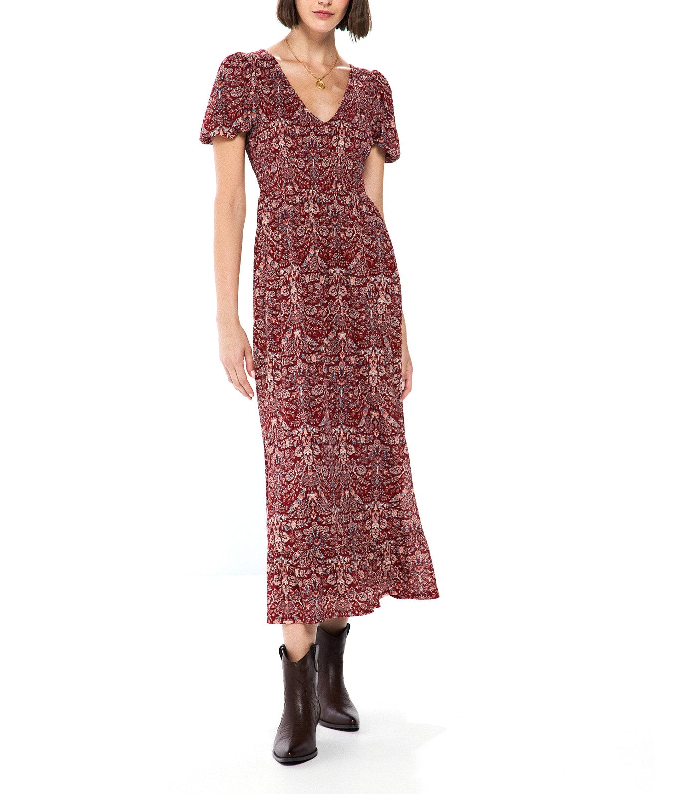 Honeycomb Midi Dress Wine