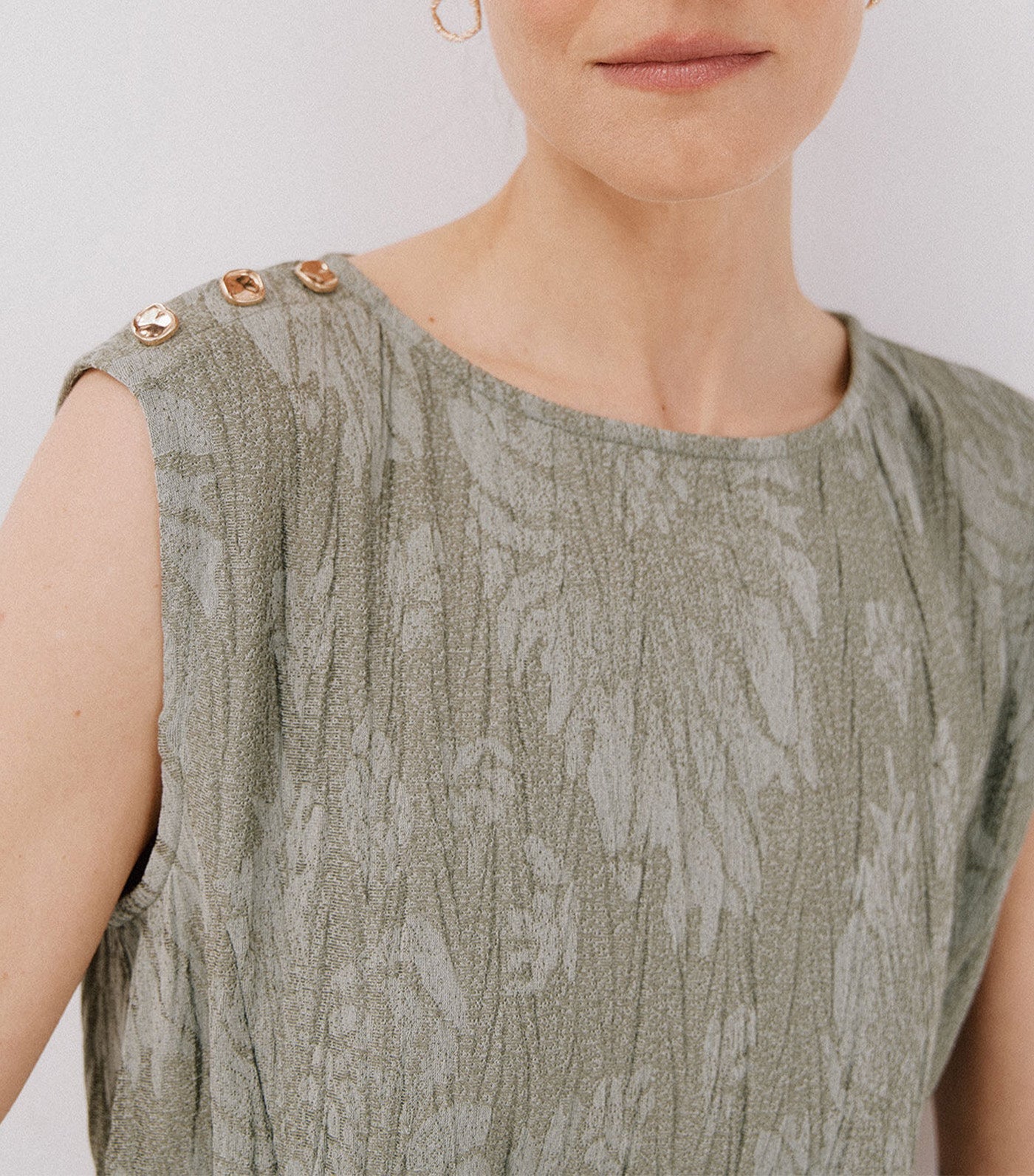 Cortefiel Jacquard Buckle Top Dark Khaki