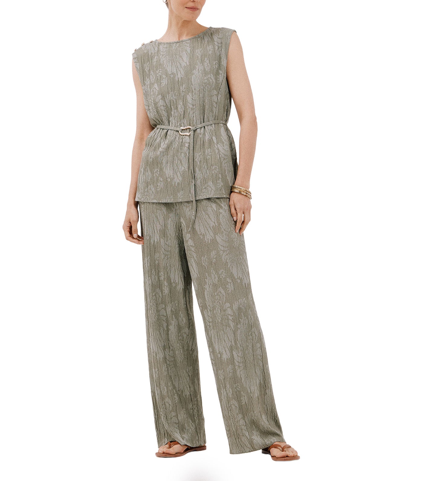 Cortefiel Jacquard Buckle Top Dark Khaki