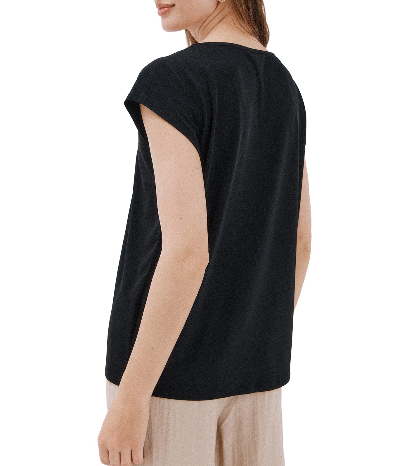 Cortefiel V-Neck T-Shirt with Lace Detail Black
