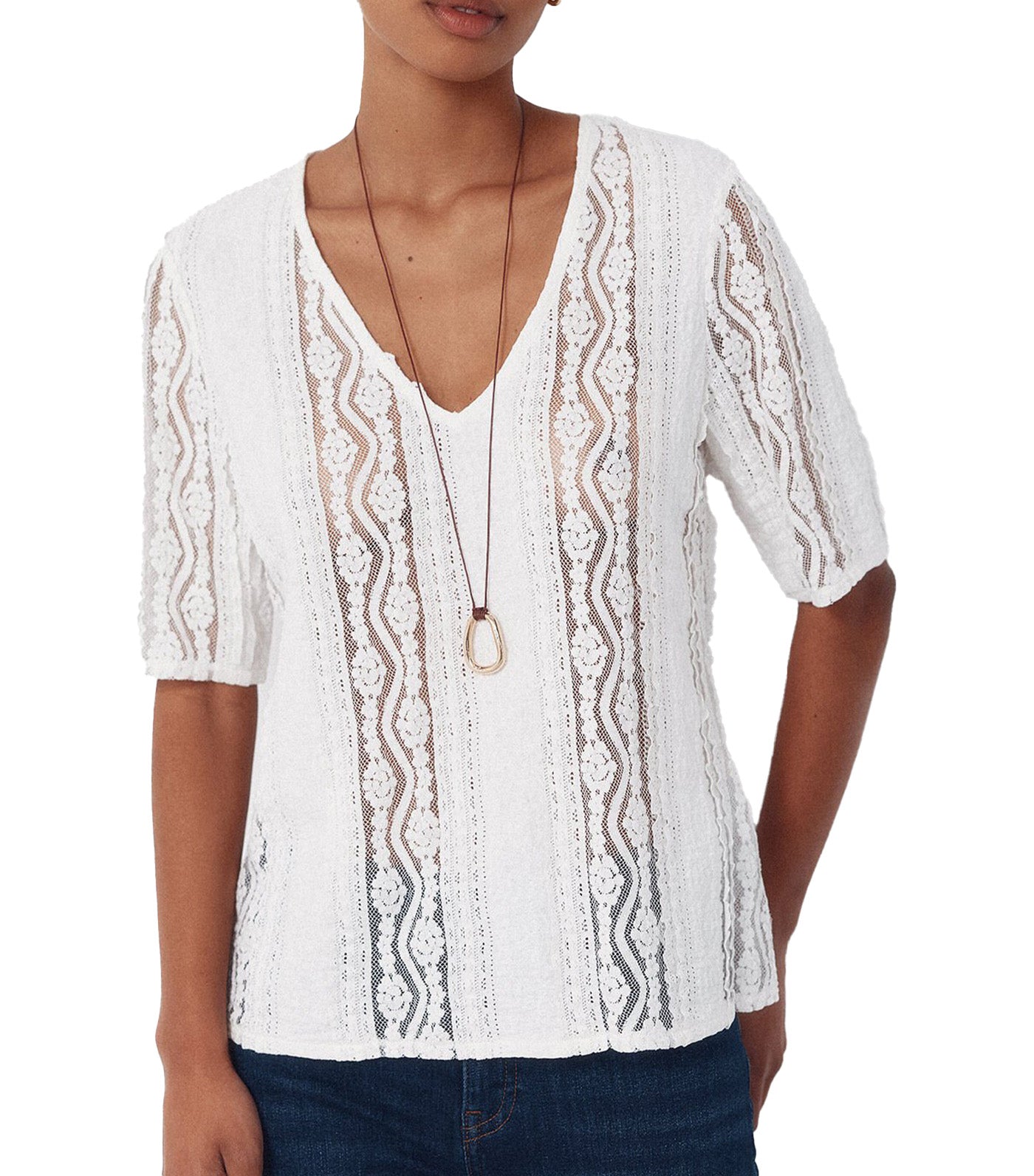 V-Neckline Top White