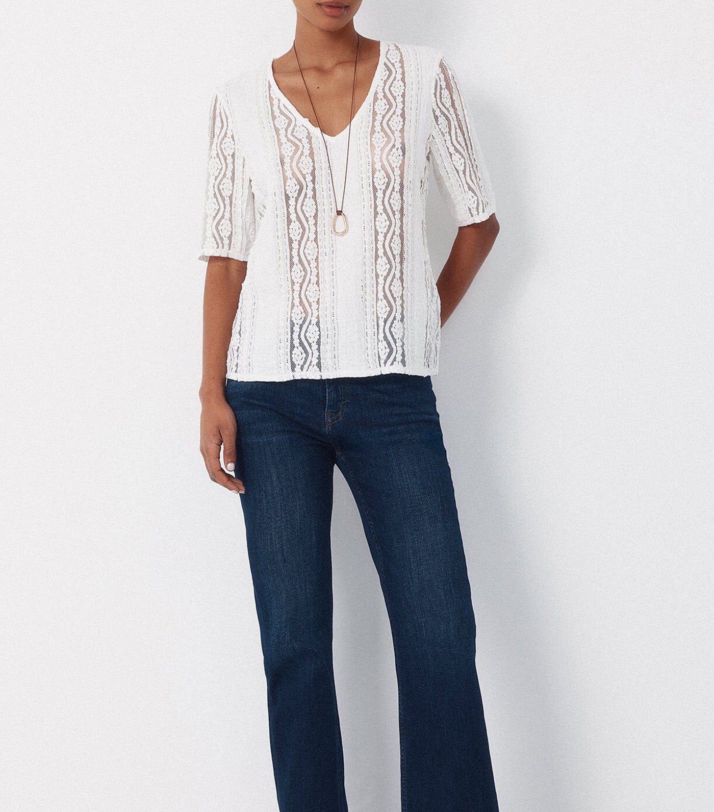 V-Neckline Top White
