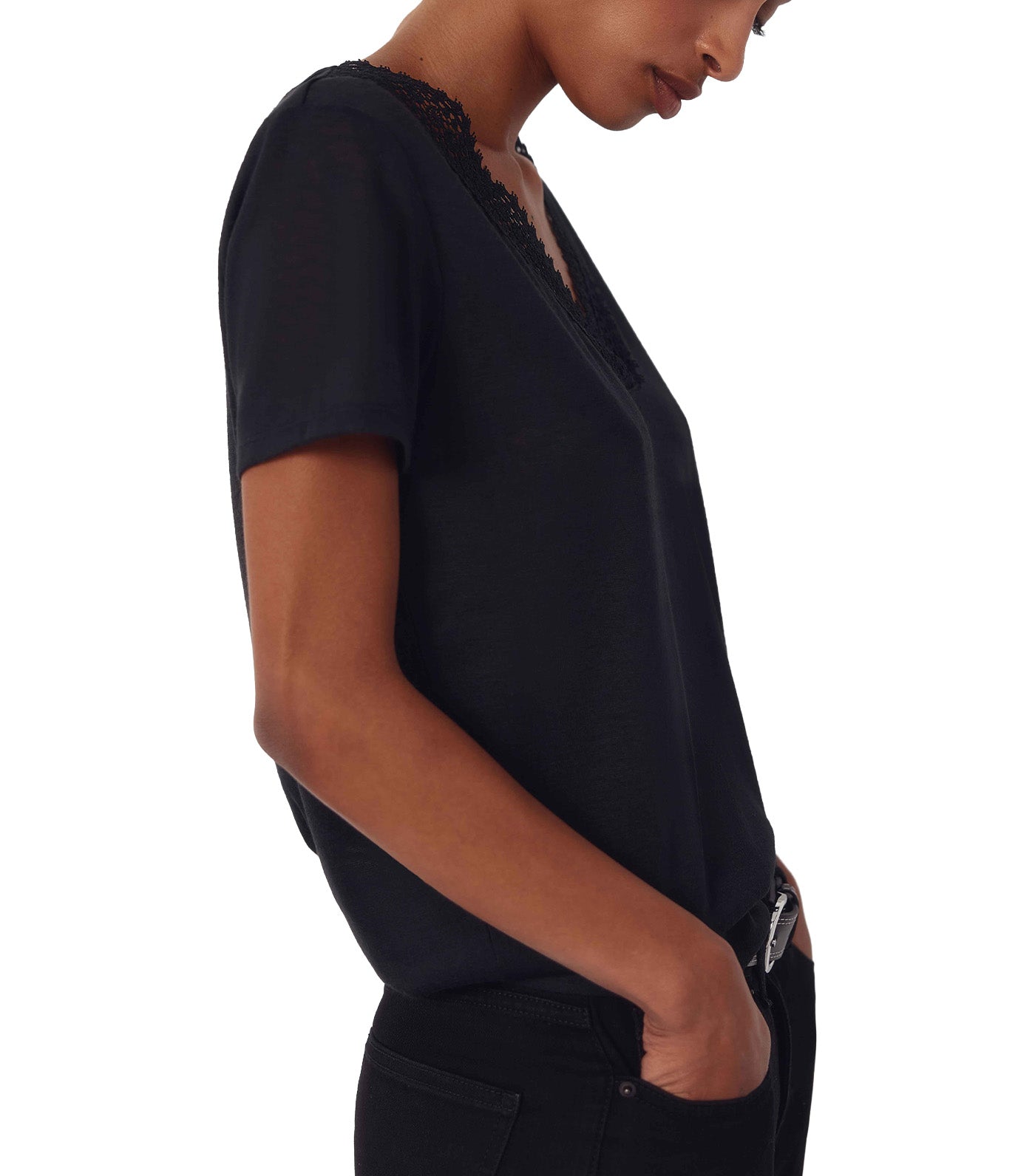 V-Neck T-Shirt with Trim