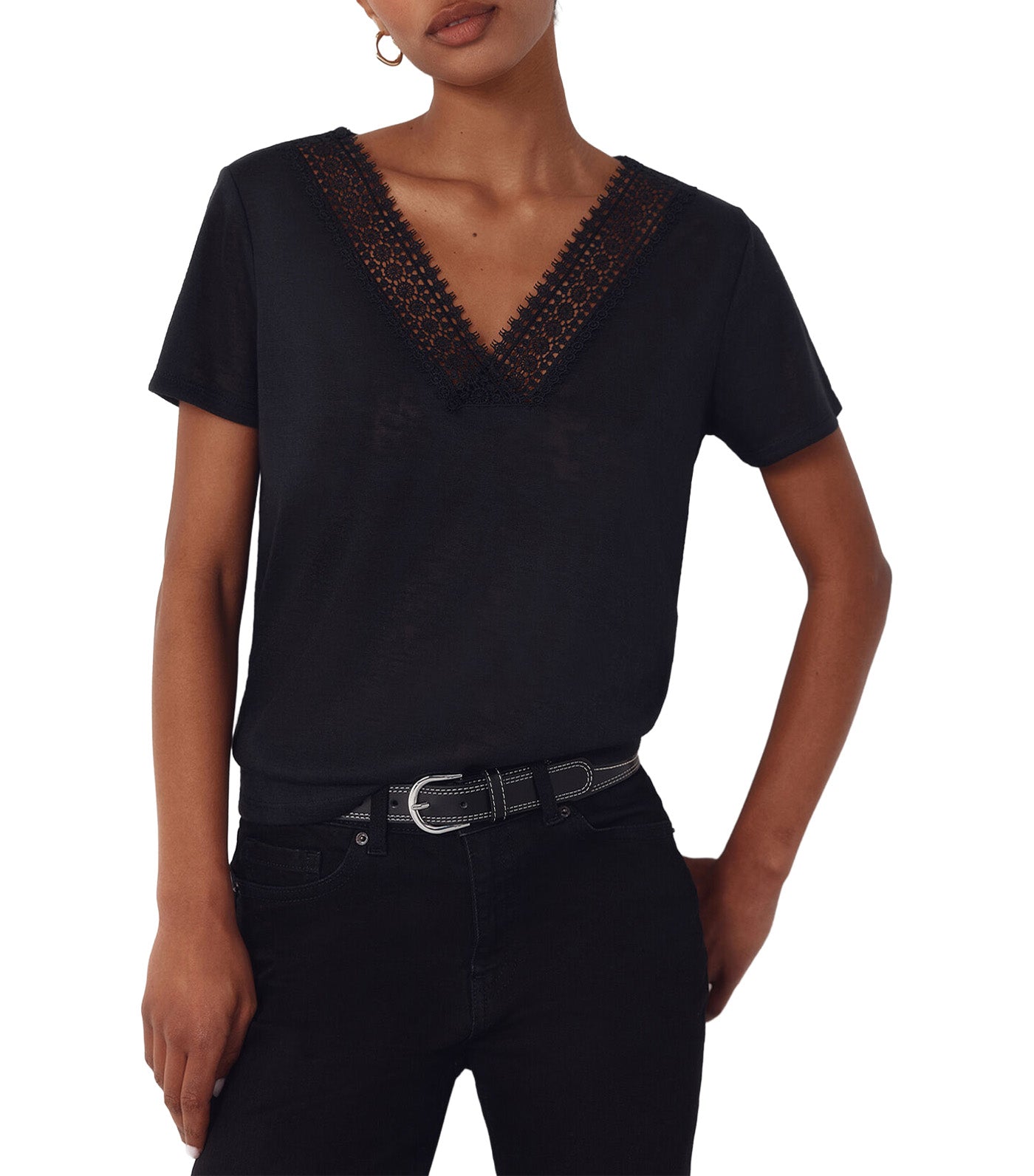 V-Neck T-Shirt with Trim
