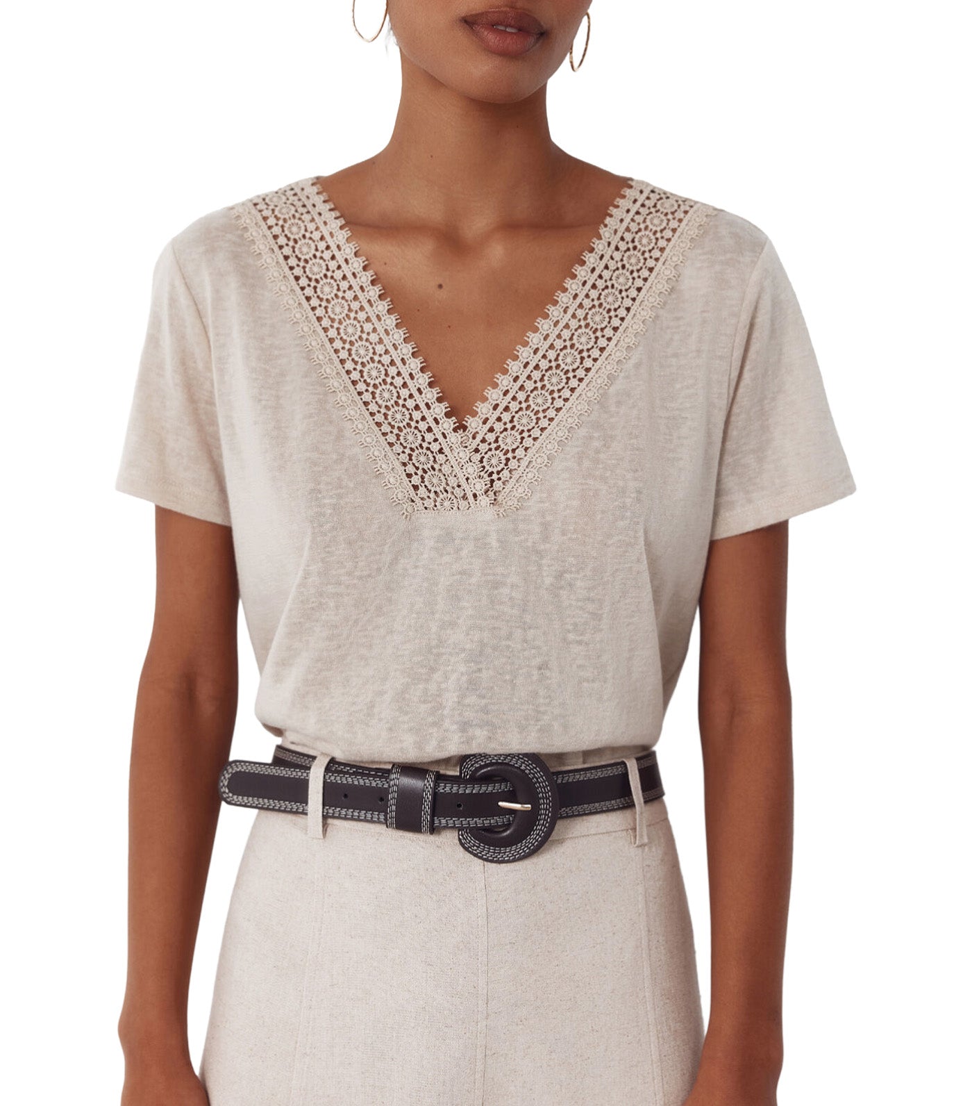 V-Neck T-Shirt with Trim