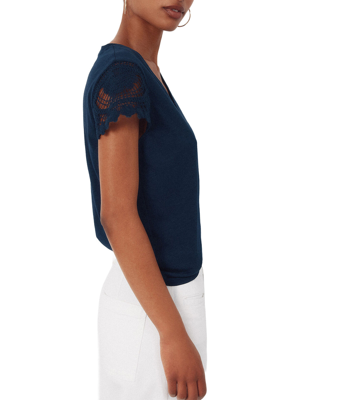 Crochet Sleeve Shirt Navy