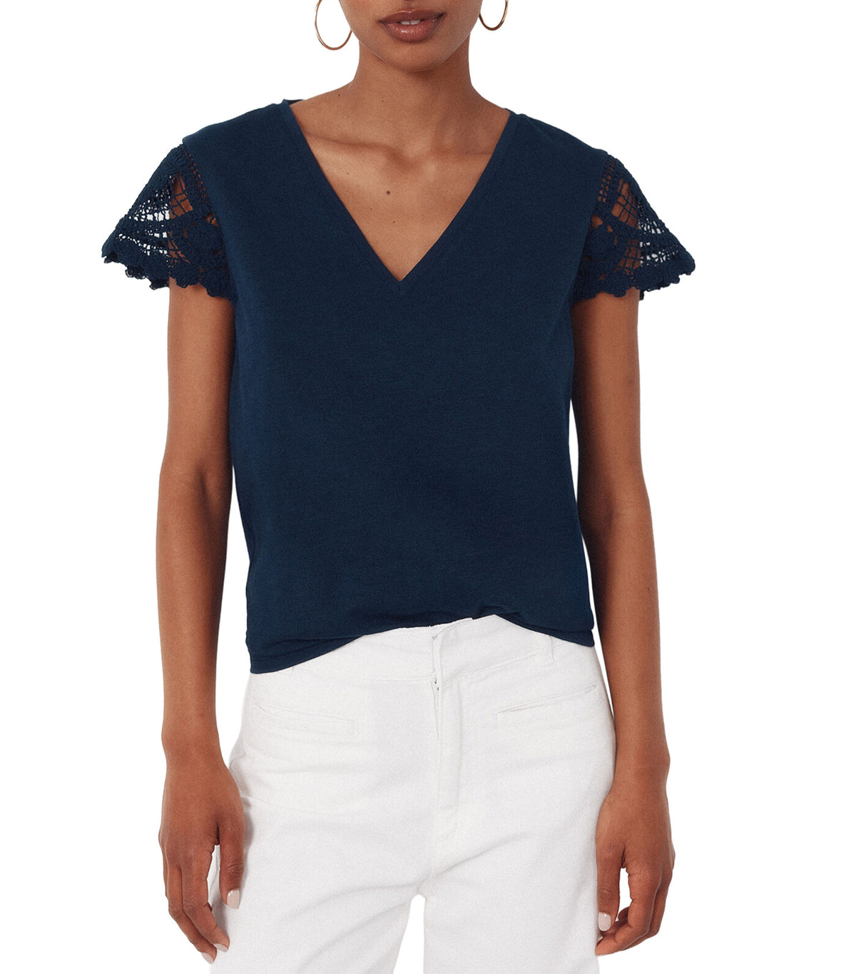 Crochet Sleeve Shirt Navy