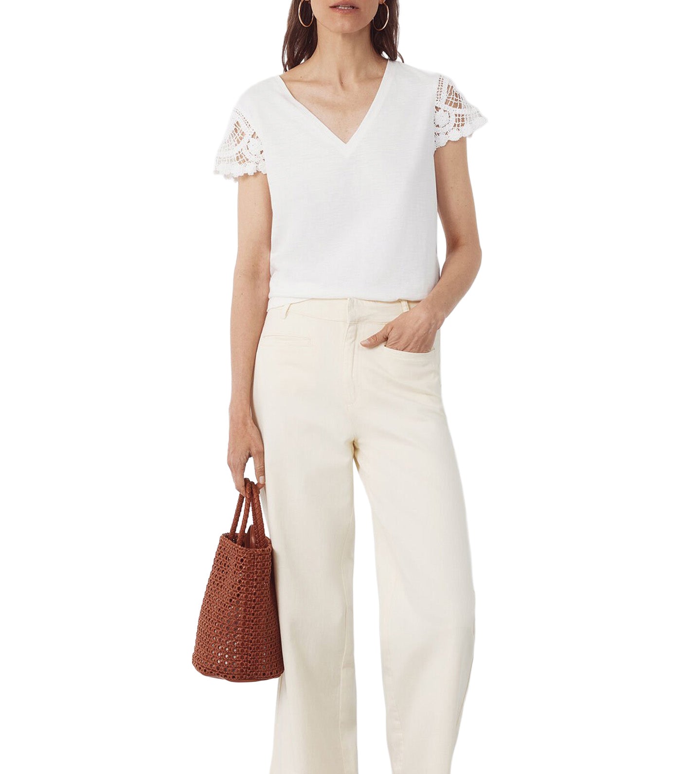 Crochet Sleeve Shirt White