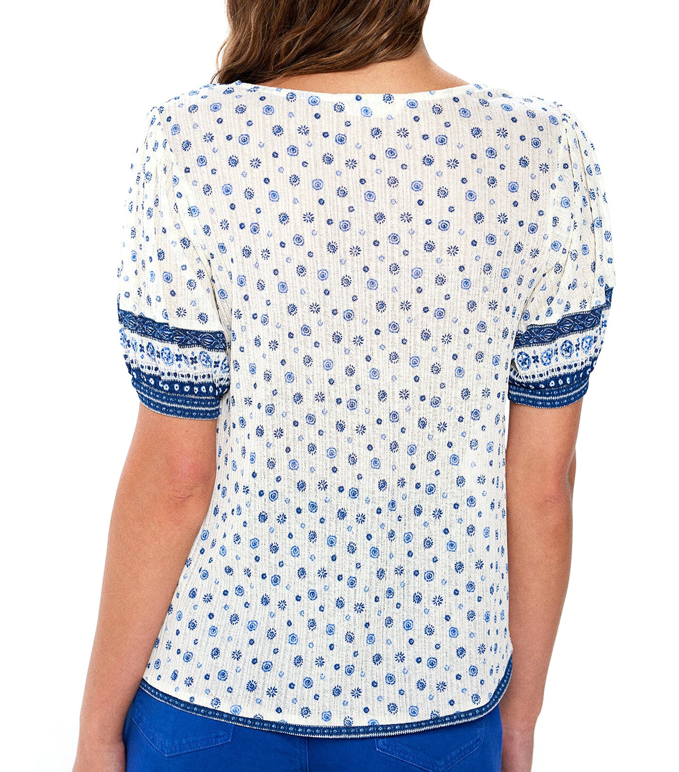 Blouse with Blue Border Neckline