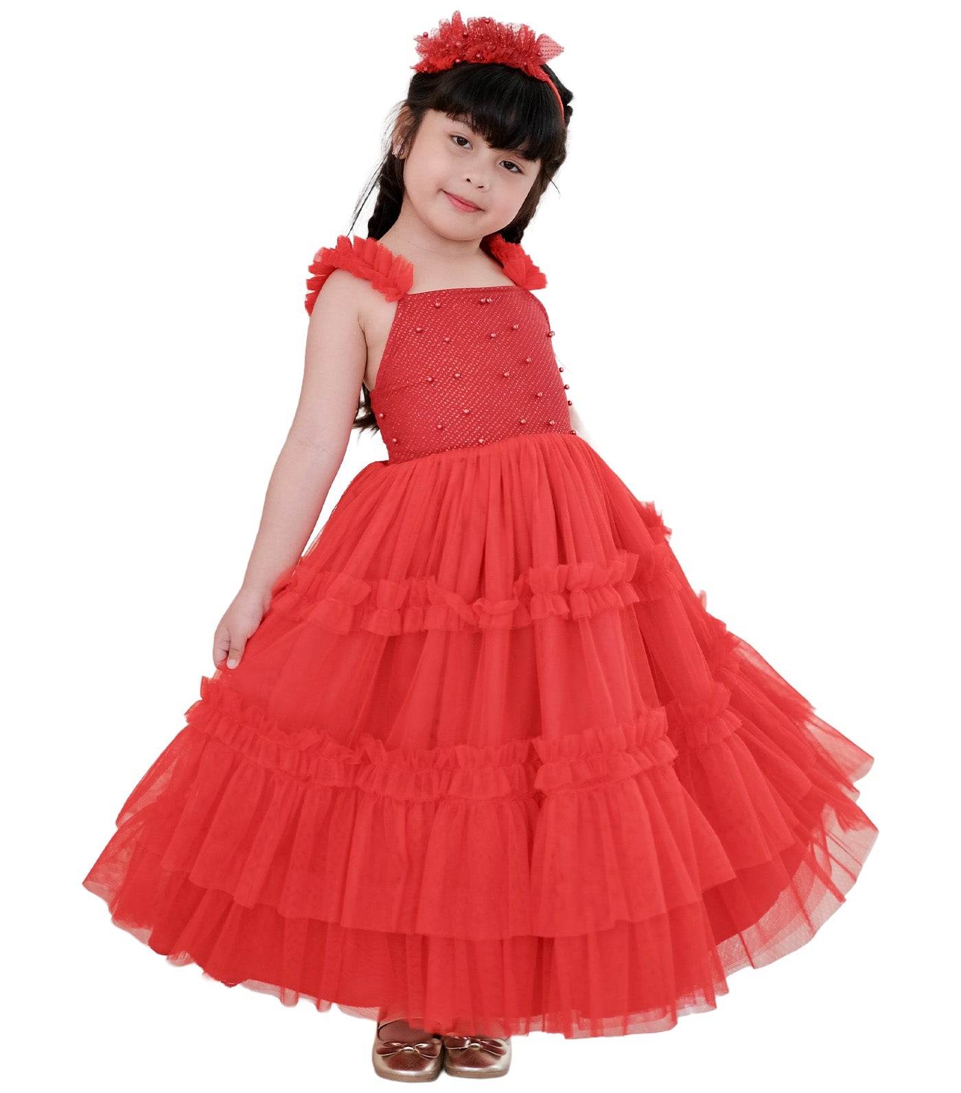 Emmanuelle Long Midi Dress in Crimson