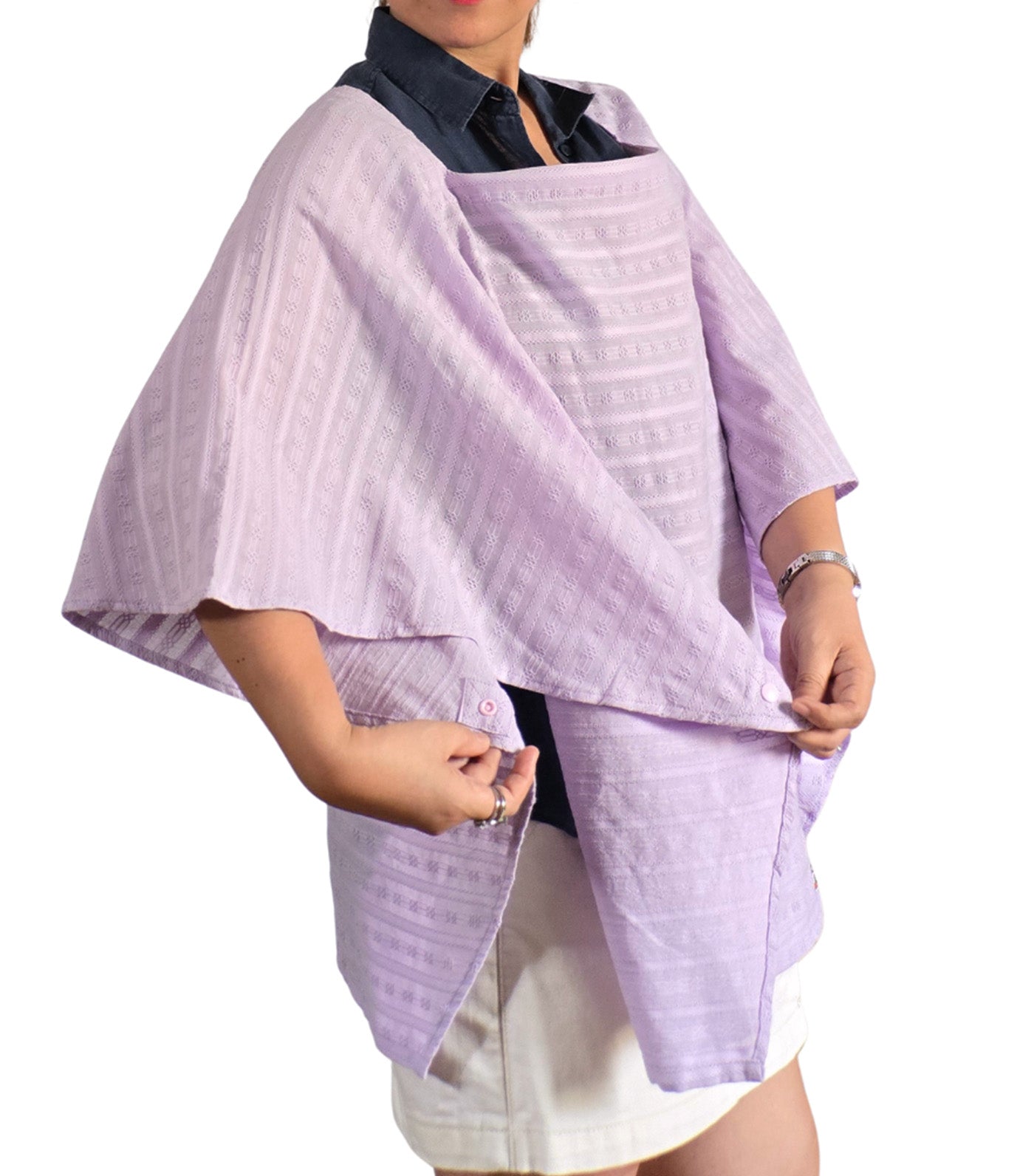 Poncho Nursing Cover with Stiffener Long Sleeves Textured Cotton