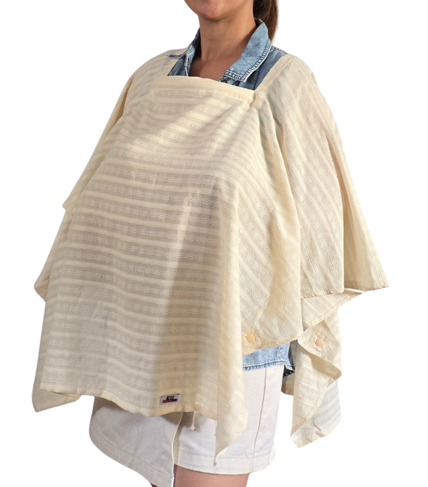 Poncho Nursing Cover with Stiffener Long Sleeves Textured Cotton