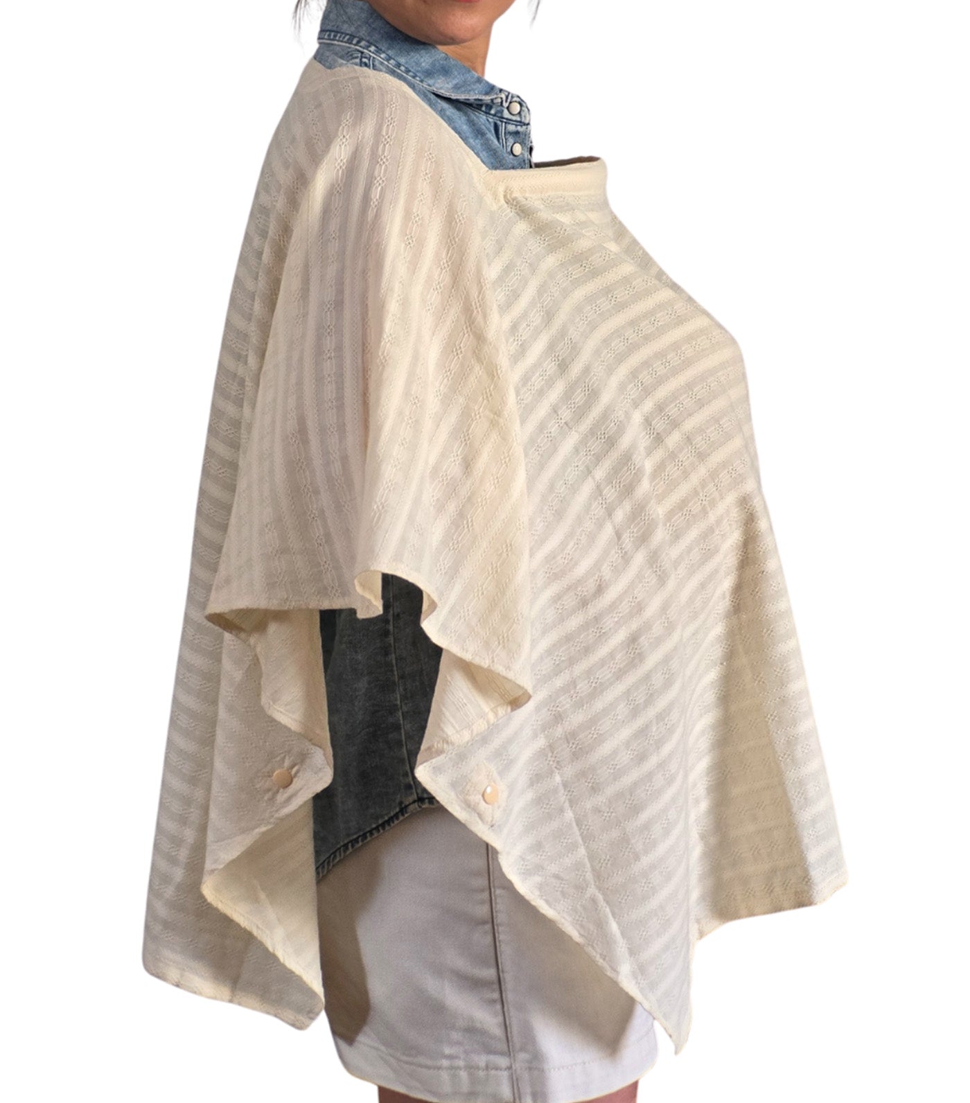 Poncho Nursing Cover with Stiffener Long Sleeves Textured Cotton